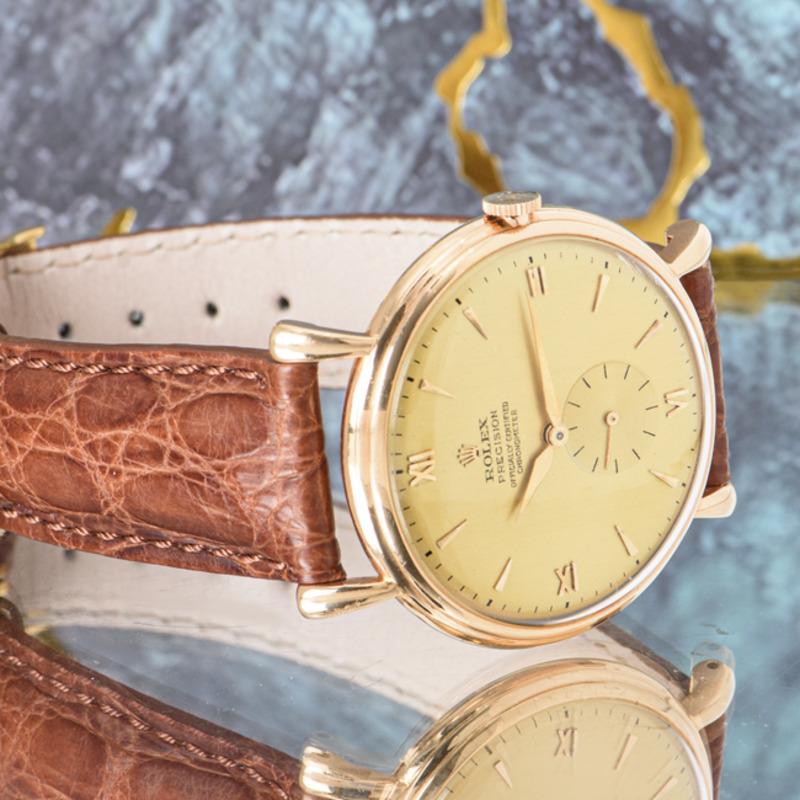 Rare chronomètre champagne Rolex en or rose des années 1950, précision du cadran, modèle Vintage 4134 en vente 2