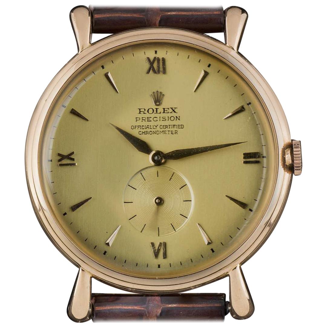 Rare 1950s Rolex Rose Gold Chronometer Champagne Dial Precision Vintage 4134