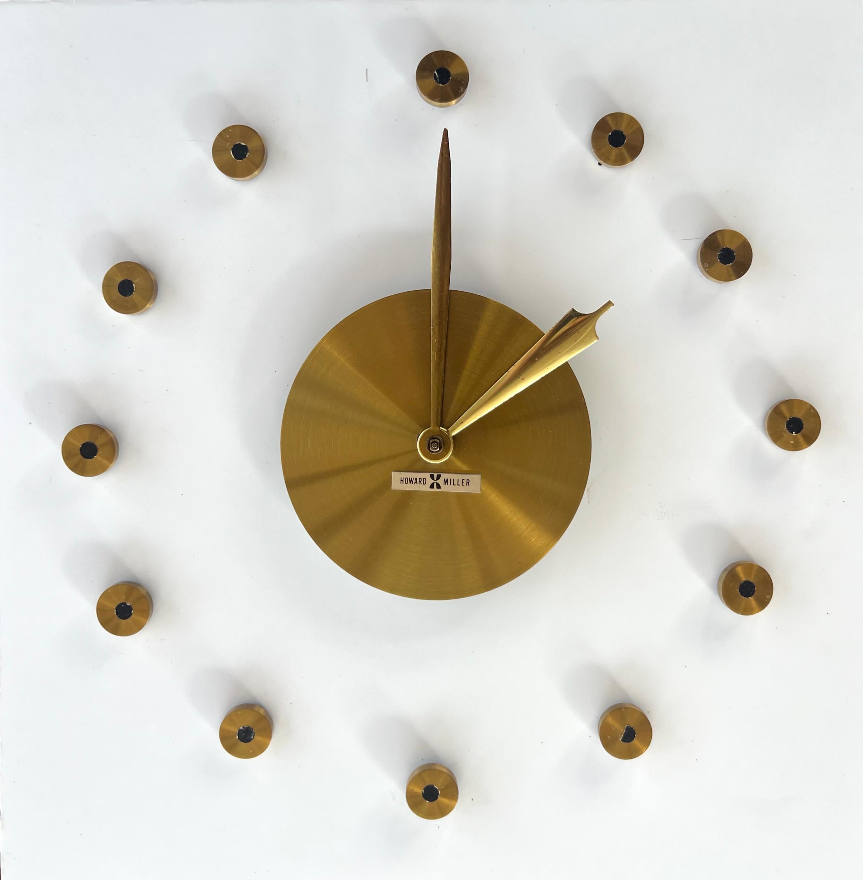 Rare 1950’s Satin Brass Wall Clock by George Nelson for Howard Miller (Messing) im Angebot