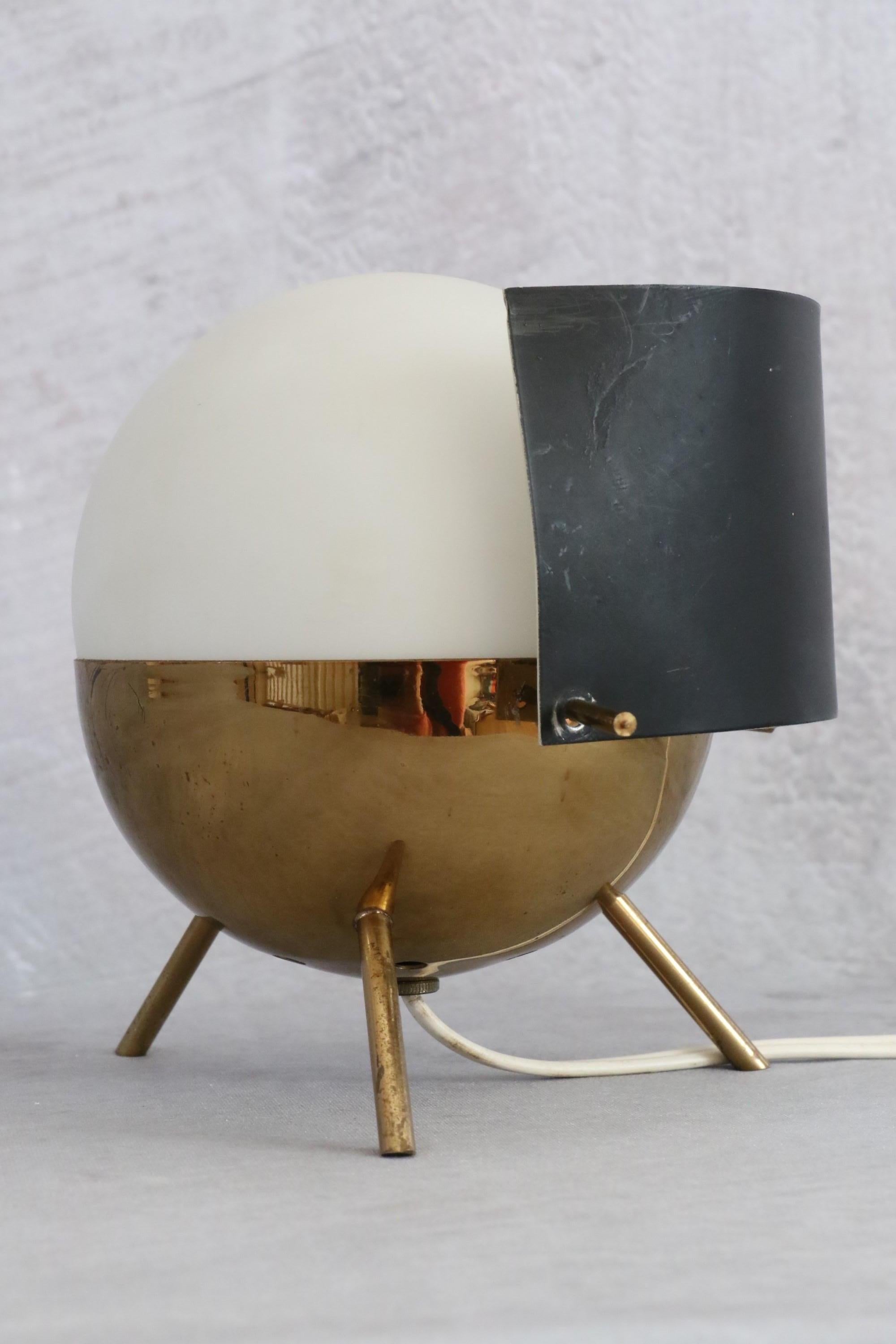 Rare 1950s Stilux Milano Brass and Opaline Glass Tripod Table Lamp 4
