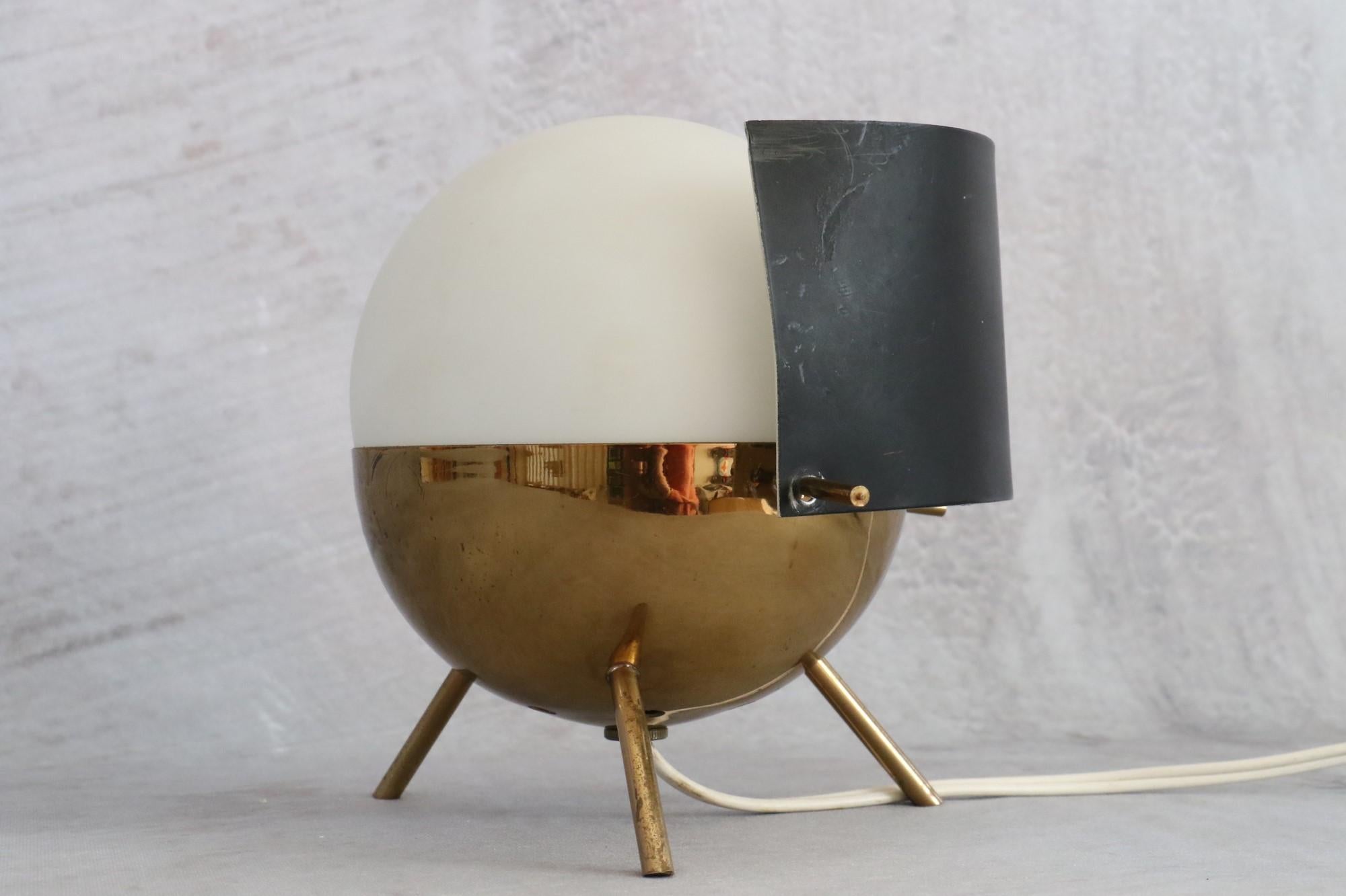 Rare 1950s Stilux Milano Brass and Opaline Glass Tripod Table Lamp 5