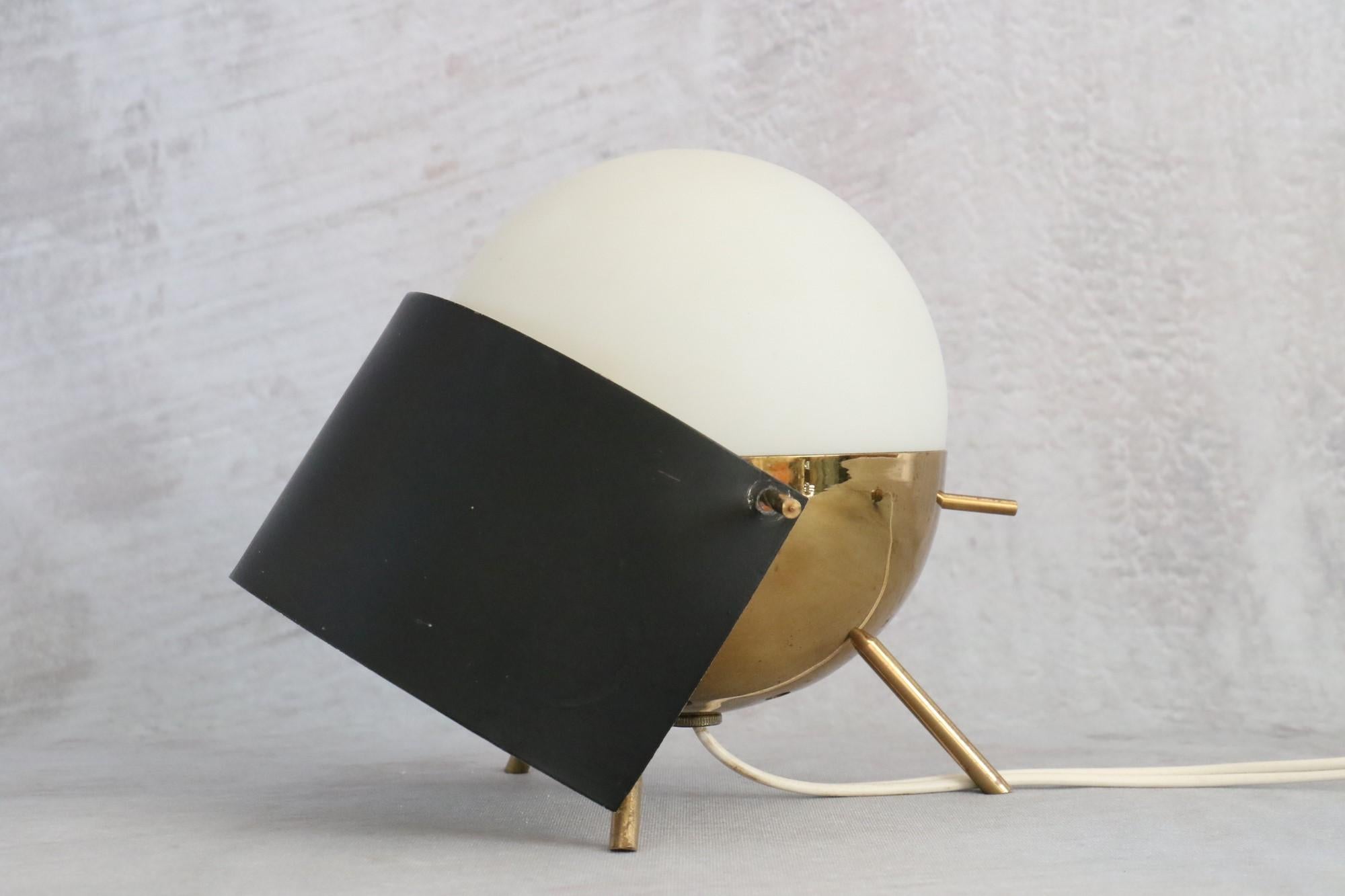 Rare 1950s Stilux Milano Brass and Opaline Glass Tripod Table Lamp 6