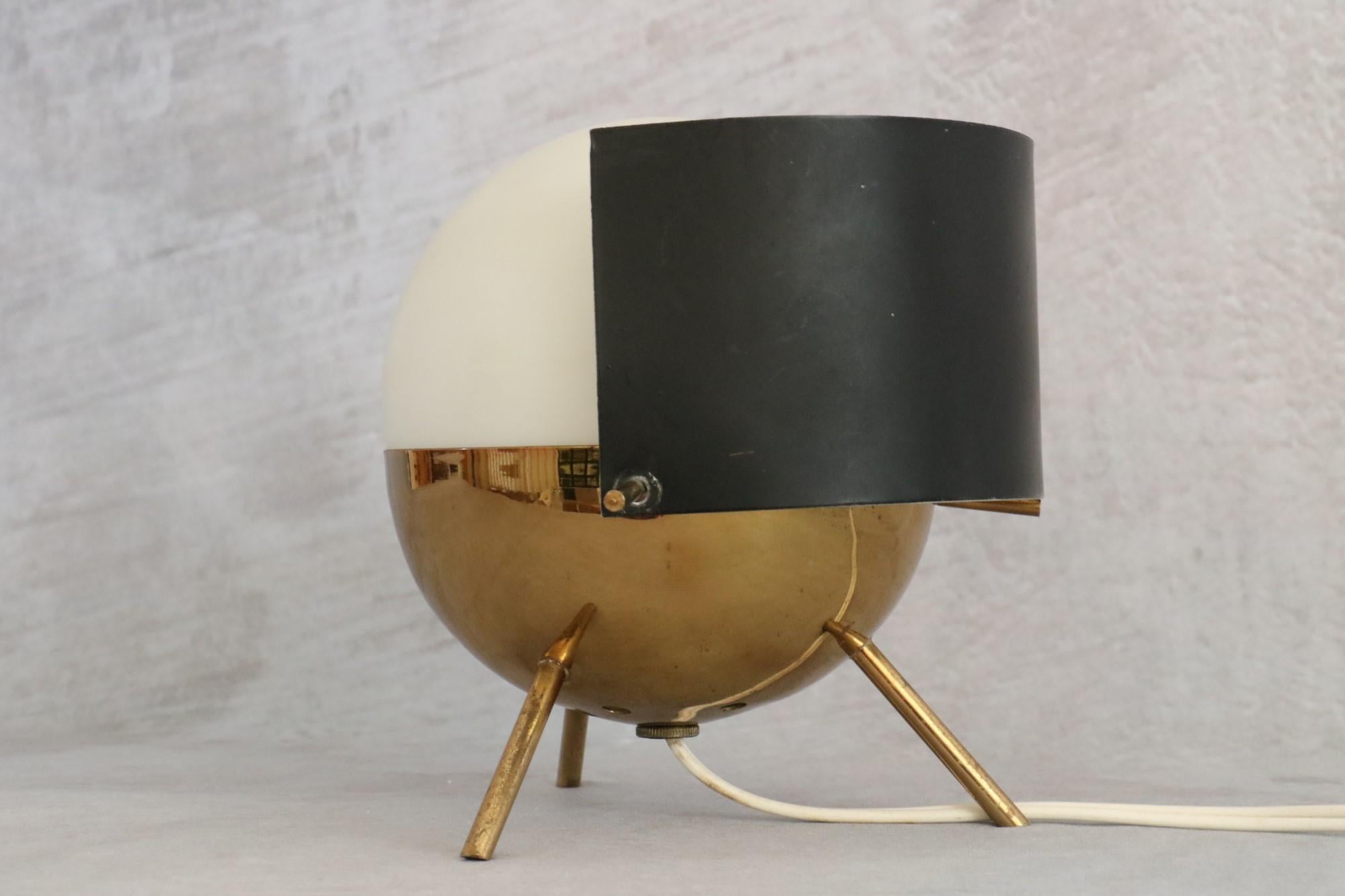 Rare 1950s Stilux Milano Brass and Opaline Glass Tripod Table Lamp 7