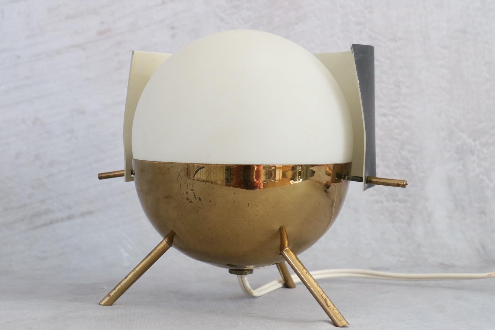 Rare 1950s Stilux Milano Brass and Opaline Glass Tripod Table Lamp 8