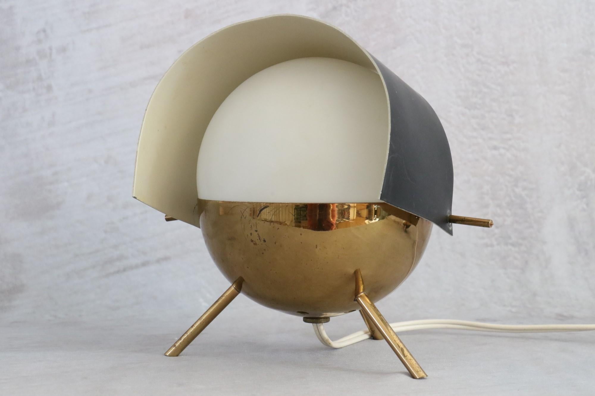 Rare 1950s Stilux Milano Brass and Opaline Glass Tripod Table Lamp 9