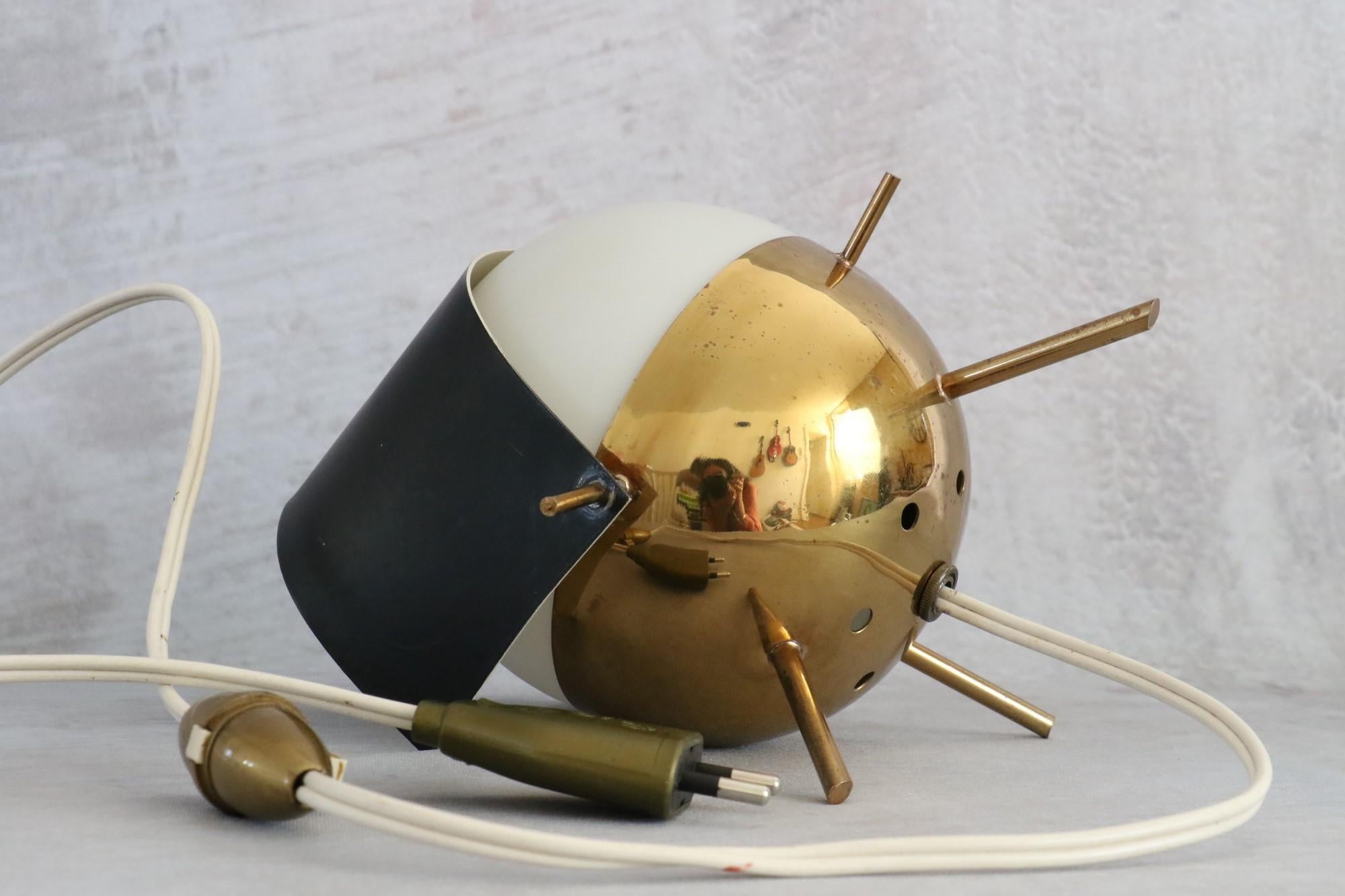 Rare 1950s Stilux Milano Brass and Opaline Glass Tripod Table Lamp 10