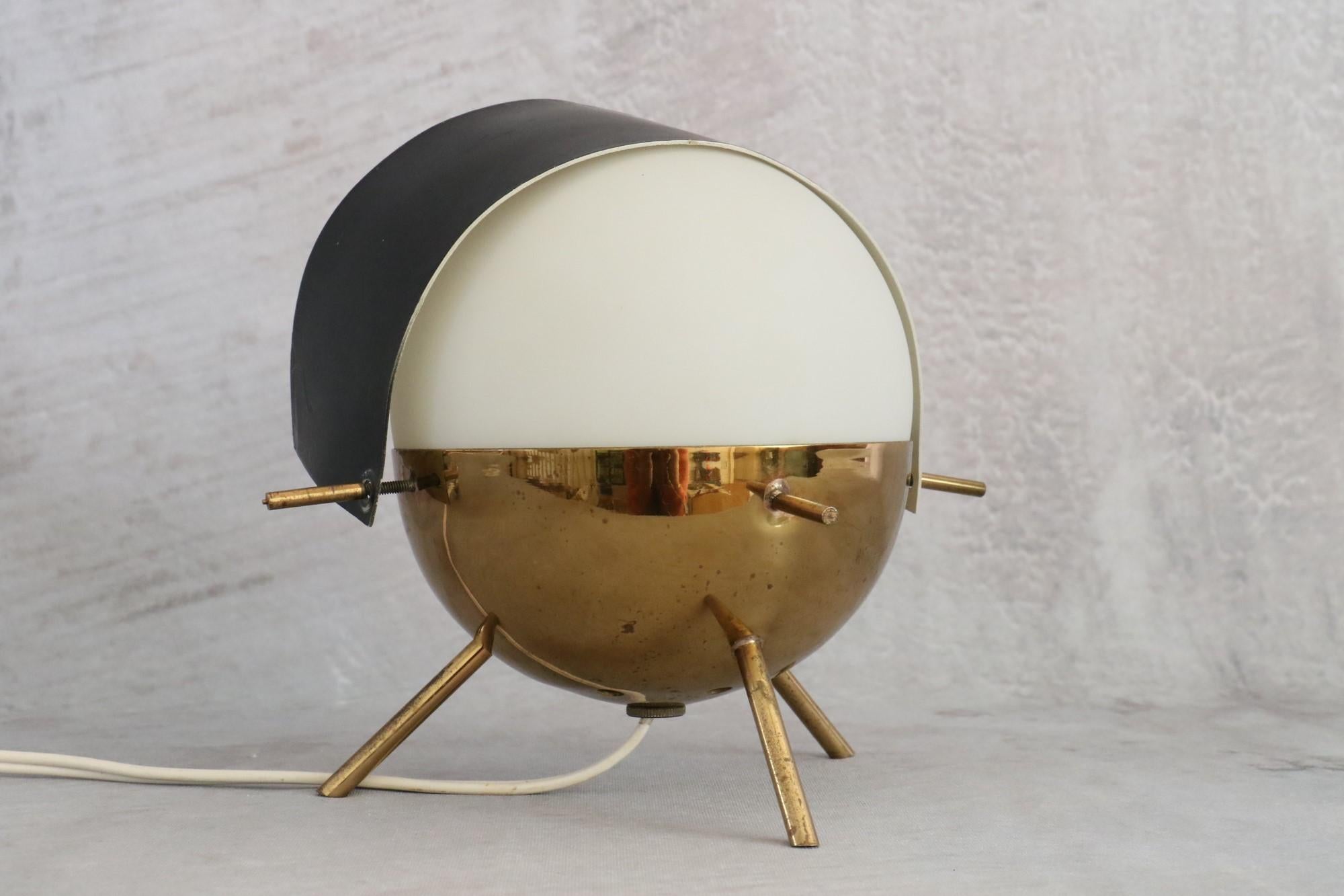 Rare 1950s Stilux Milano Brass and Opaline Glass Tripod Table Lamp 13