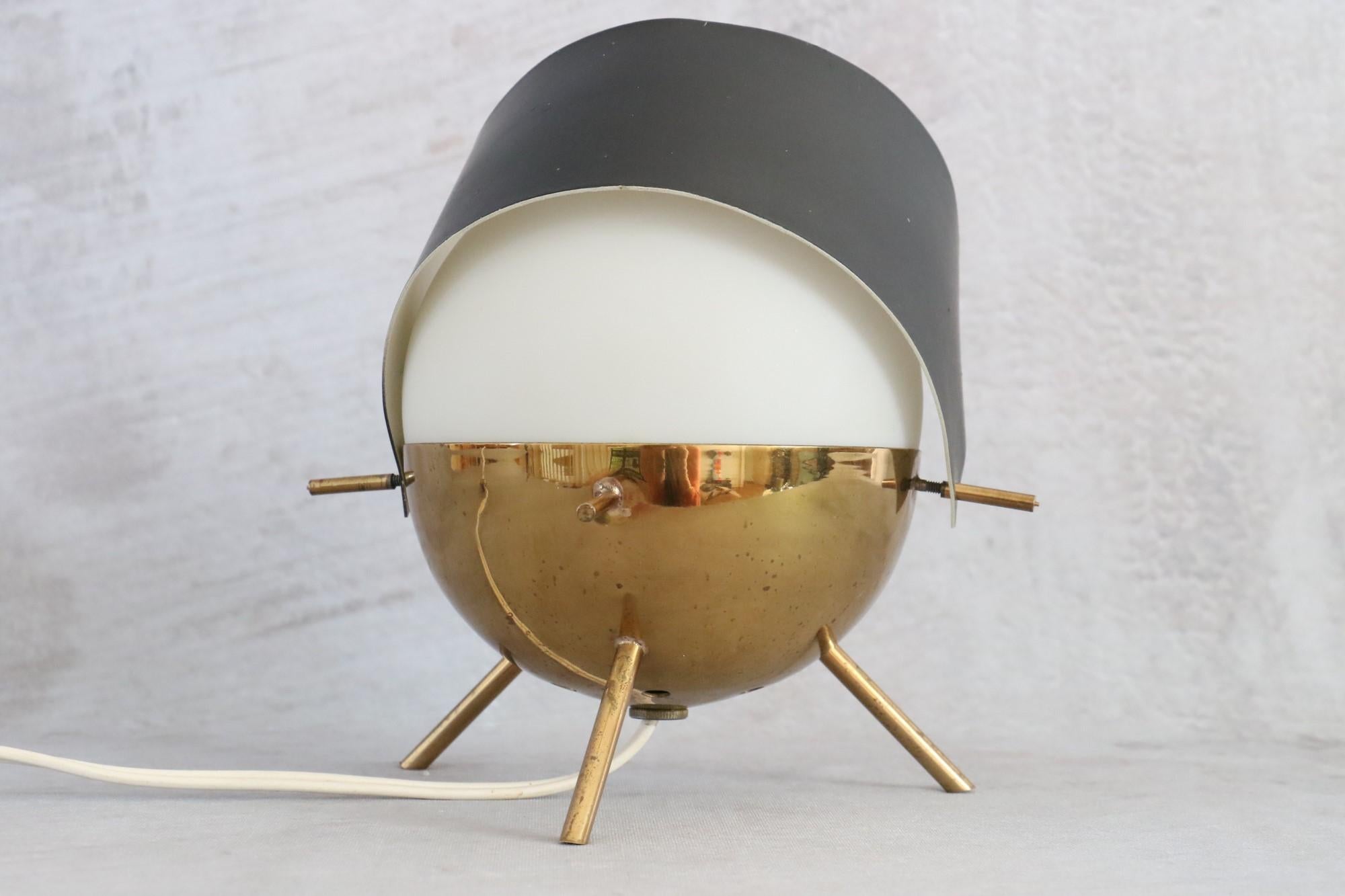 Rare 1950s Stilux Milano Brass and Opaline Glass Tripod Table Lamp 1