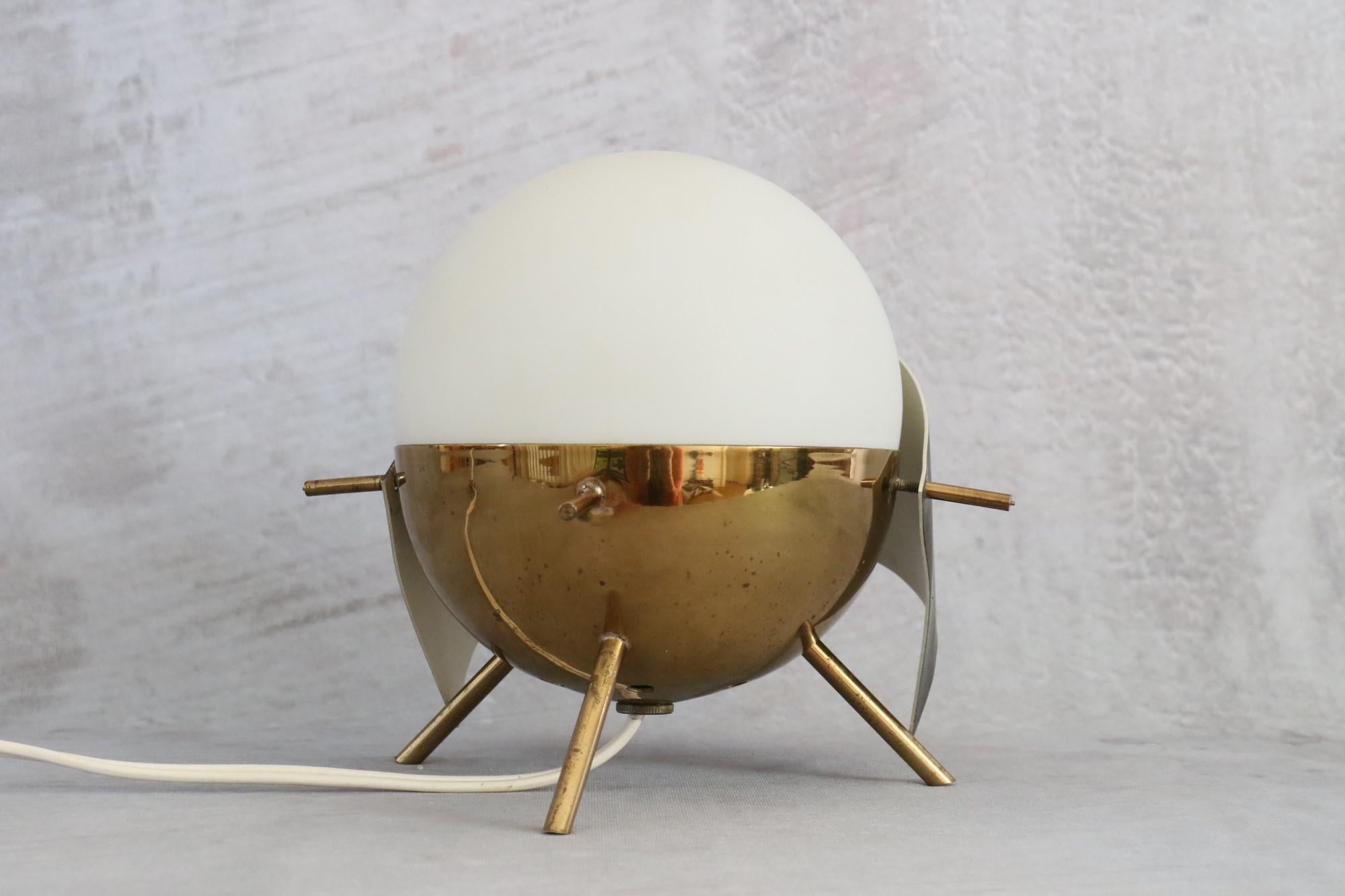 Rare 1950s Stilux Milano Brass and Opaline Glass Tripod Table Lamp 2