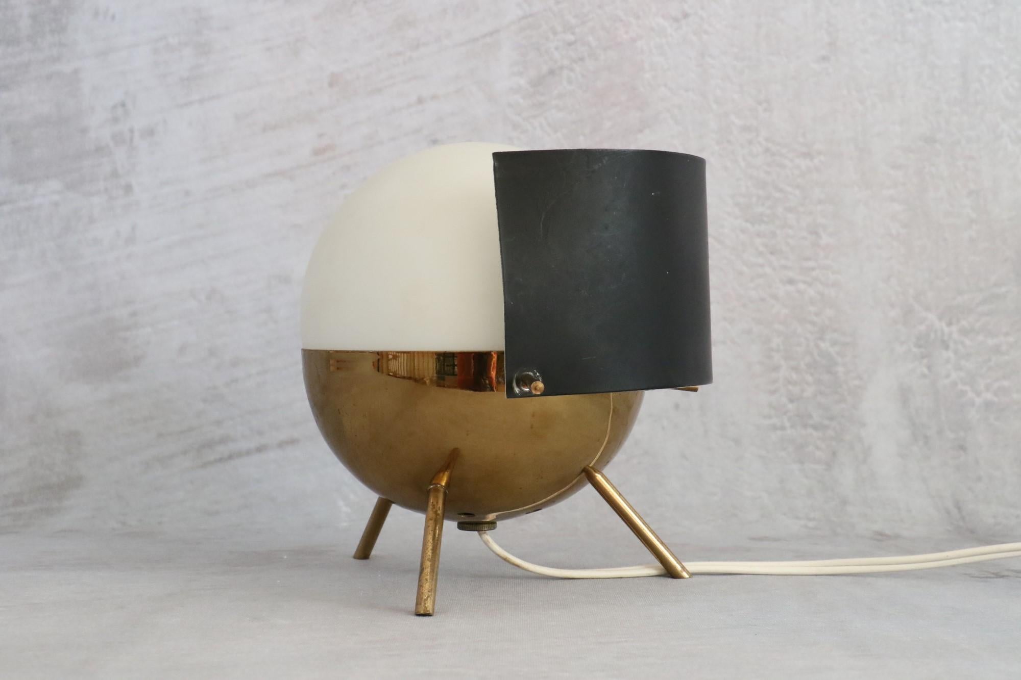 Rare 1950s Stilux Milano Brass and Opaline Glass Tripod Table Lamp 3