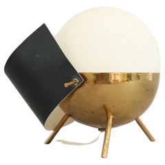 Retro Rare 1950s Stilux Milano Brass and Opaline Glass Tripod Table Lamp