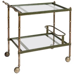 Rare 1950s Stitched Leather Bar Cart by Jacques Adnet