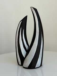 Rare 1950s Striped Black/White Double Vase by Marianne Starck, Denmark