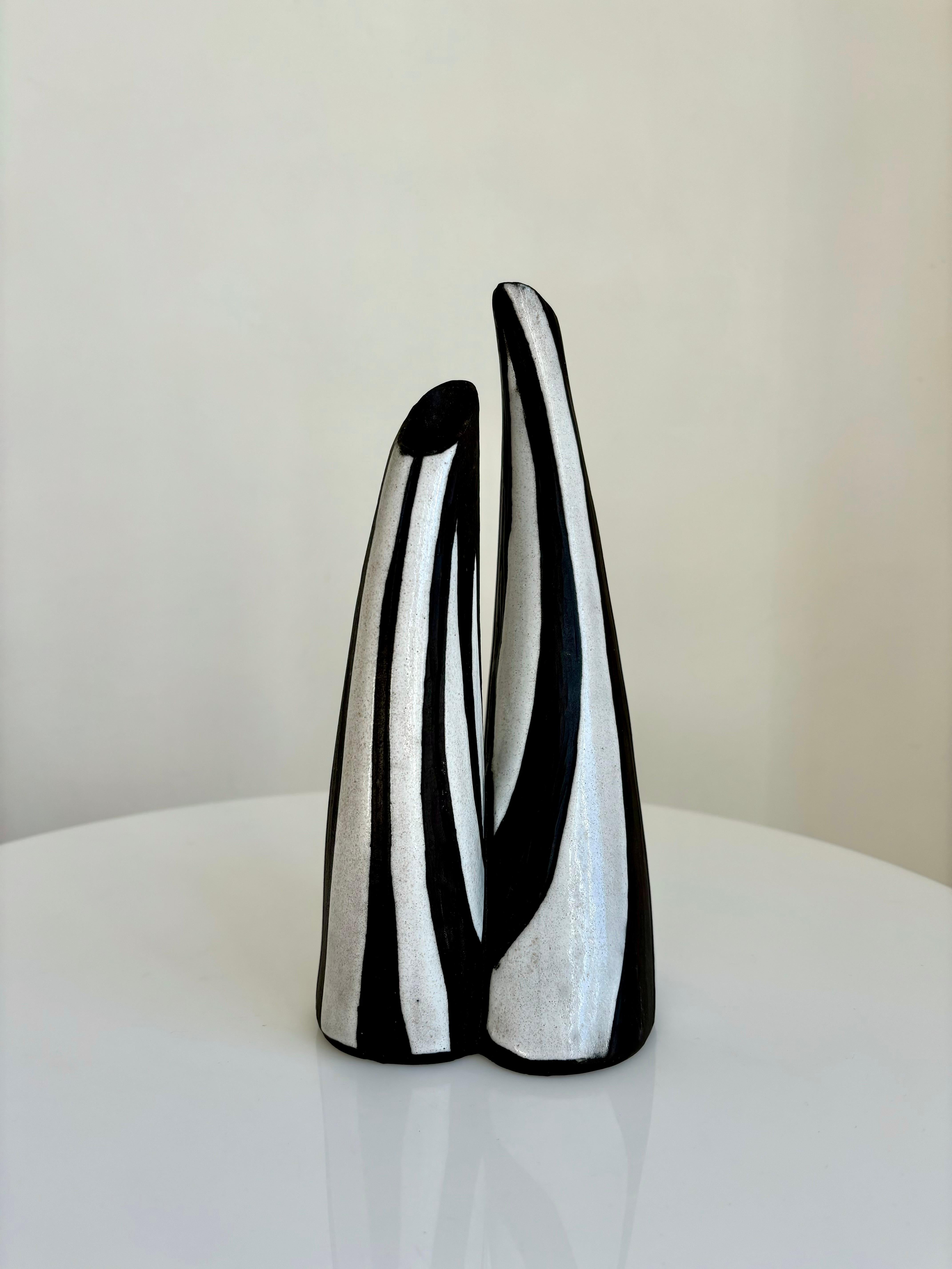 Raro vaso doppio a strisce bianche e nere degli anni '50 di Marianne Starck, Danimarca in vendita 1