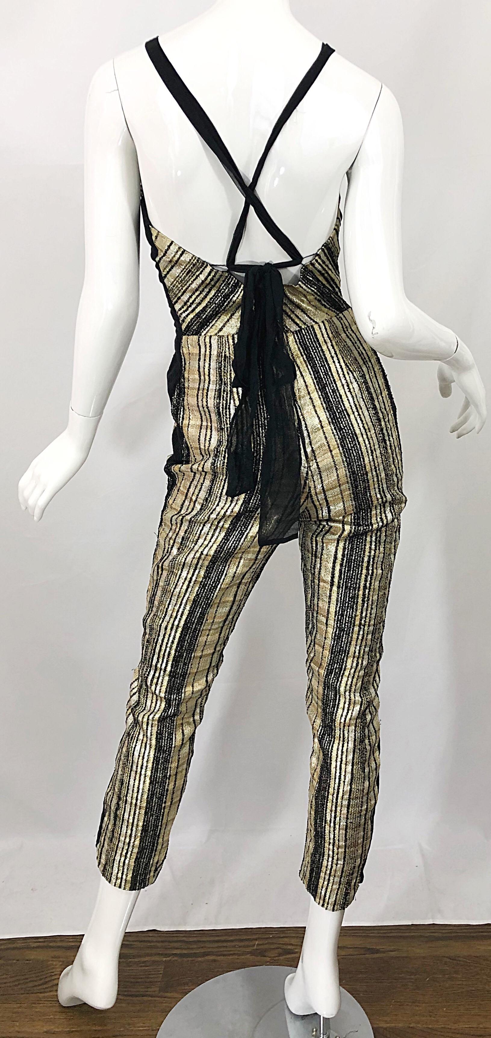 Rare 1950s Topazzi of California Gold Black Vintage 50s Cropped Halter Jumpsuit For Sale 4