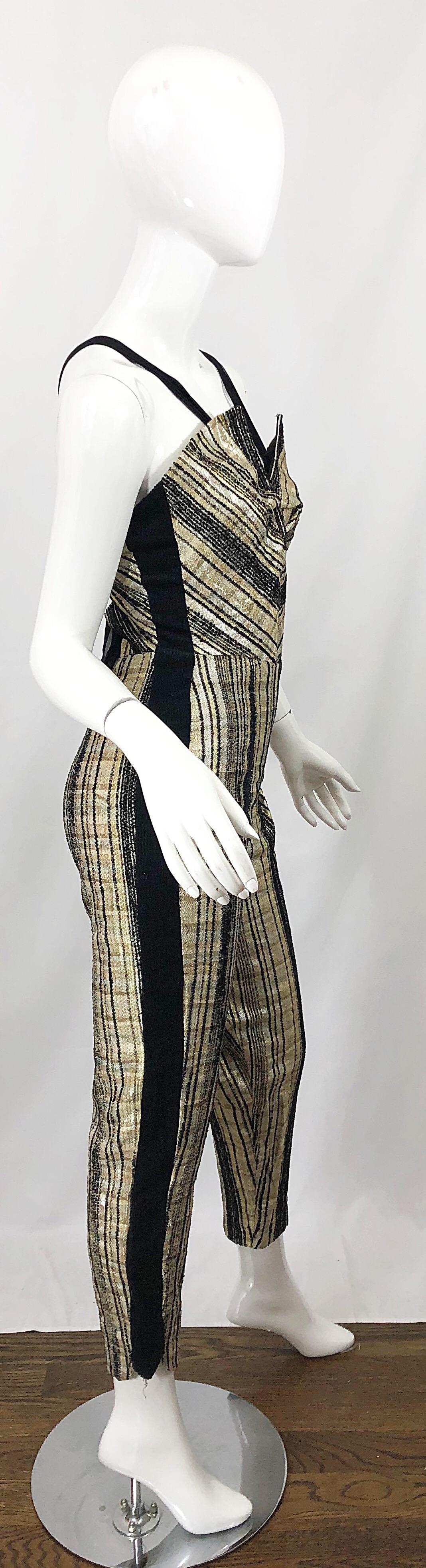 Rare 1950s Topazzi of California Gold Black Vintage 50s Cropped Halter Jumpsuit For Sale 5