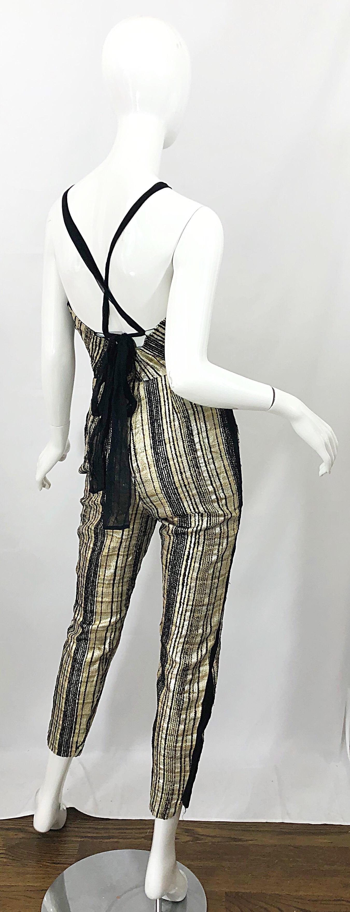 Rare 1950s Topazzi of California Gold Black Vintage 50s Cropped Halter Jumpsuit For Sale 6