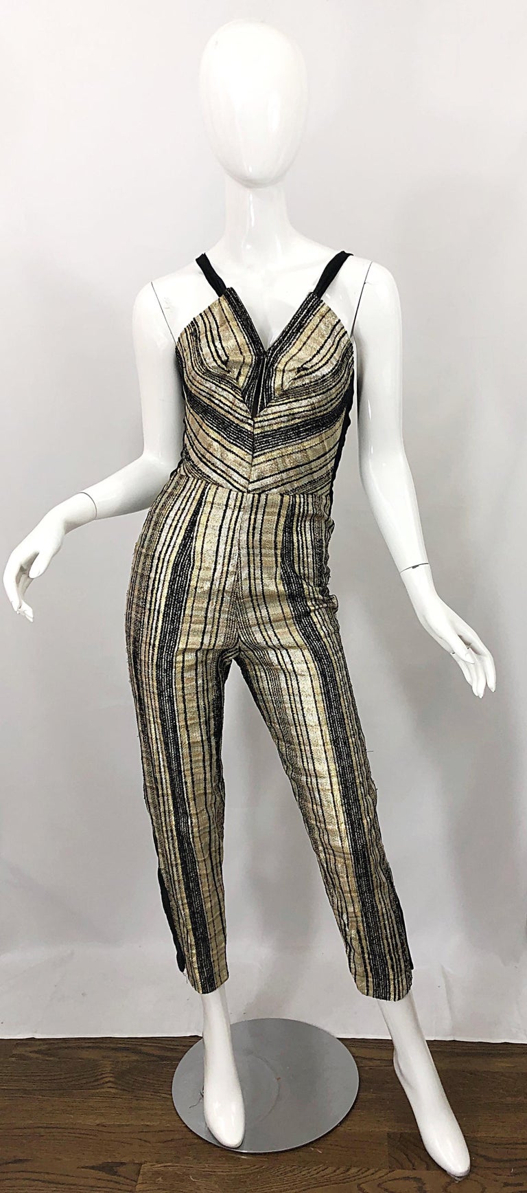 Rare 1950s Topazzi of California Gold Black Vintage 50s Cropped Halter  Jumpsuit For Sale at 1stDibs