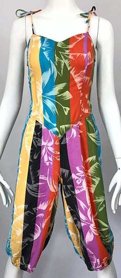 Rare 1950s Tropical Print Lightweight Cotton Colorful Vintage 50s Jumpsuit