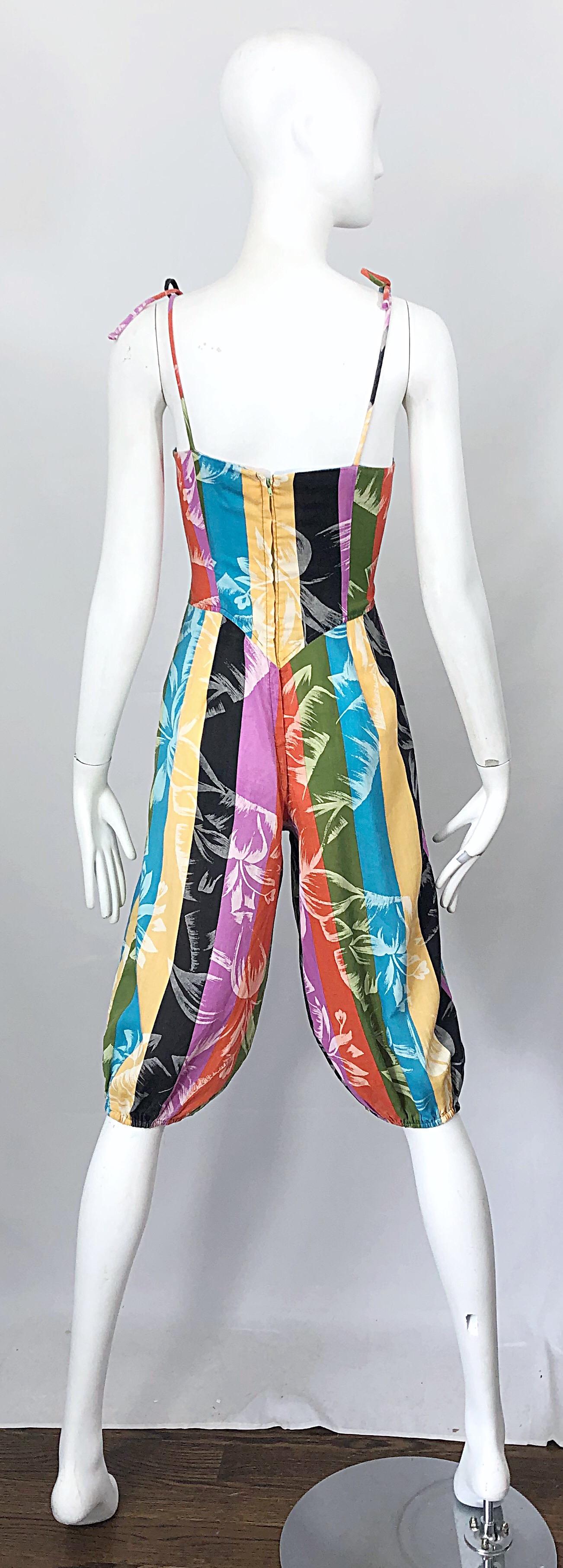 Women's Rare 1950s Tropical Print Lightweight Cotton Colorful Vintage 50s Jumpsuit