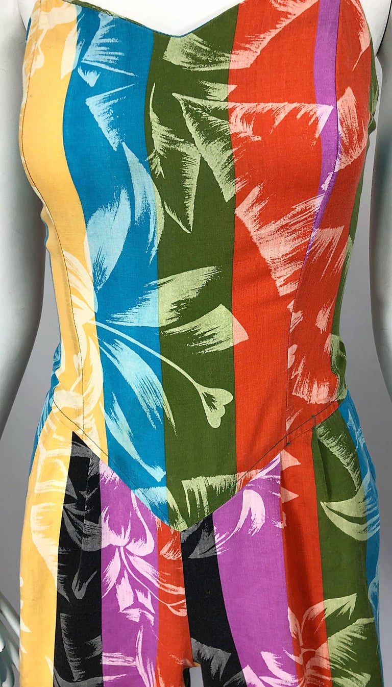 Vintage-Inspired Tropical Jumpsuit for Women – Lightweight Rayon Resort Wear with Pockets