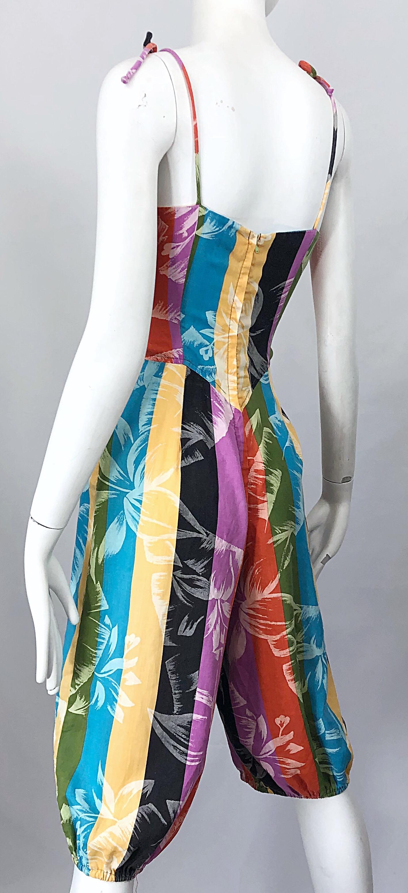 Women's Rare 1950s Tropical Print Lightweight Cotton Colorful Vintage 50s Jumpsuit For Sale