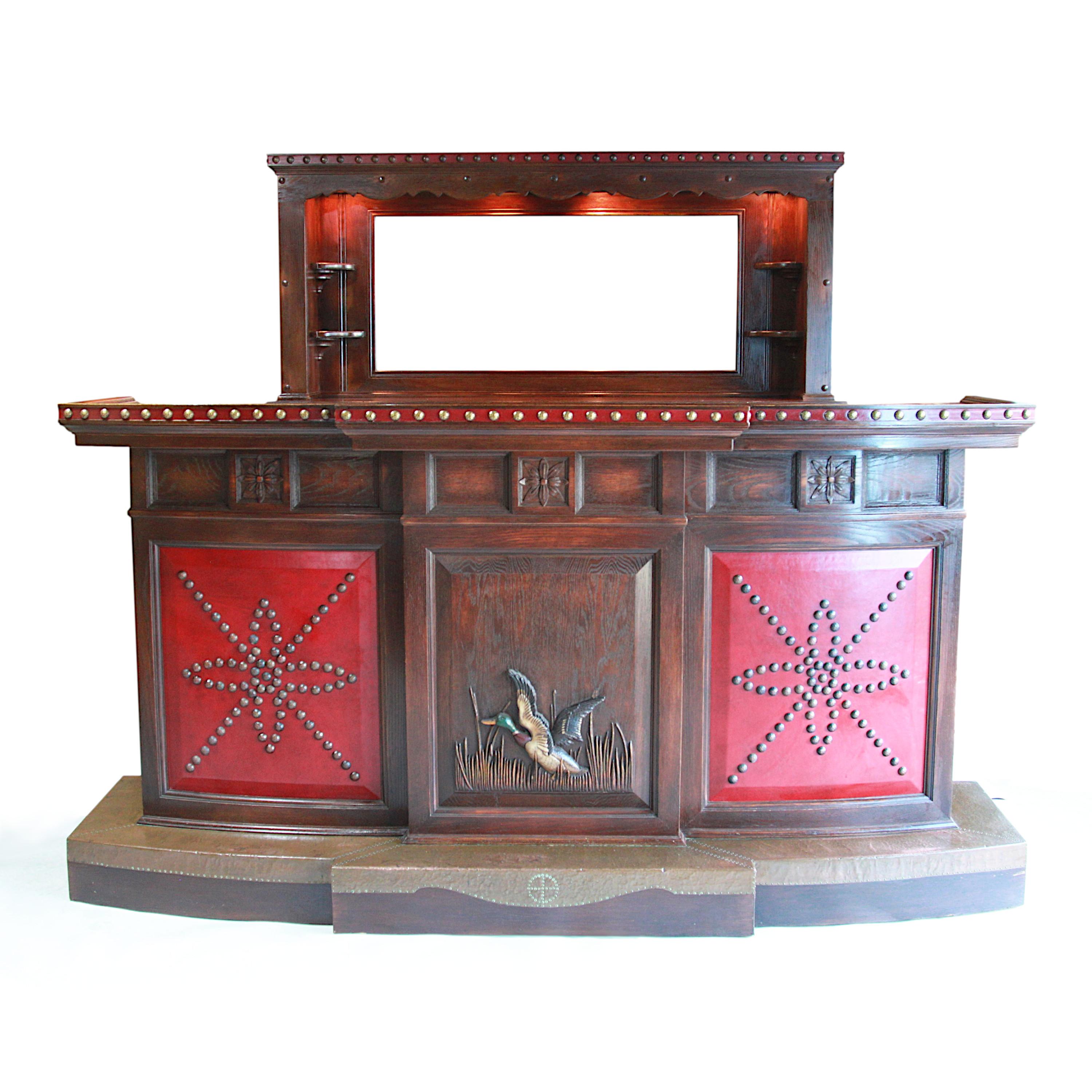 Spectacular early 1950's  bar & back bar by the Romweber Furniture Company of Batesville, Indiana.  This bar is part of the renowned 