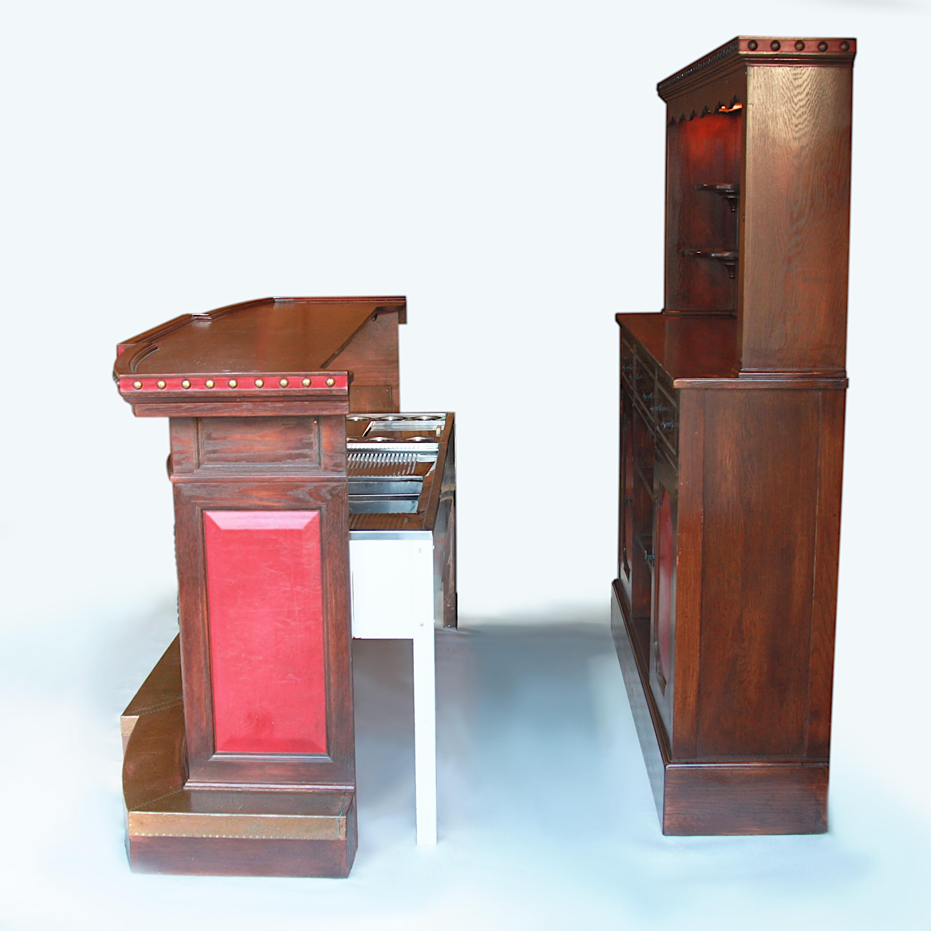 Gothic Rare 1950's Vintage Viking Oak Hunting Lodge Wet Bar & Back Bar Set by Romweber