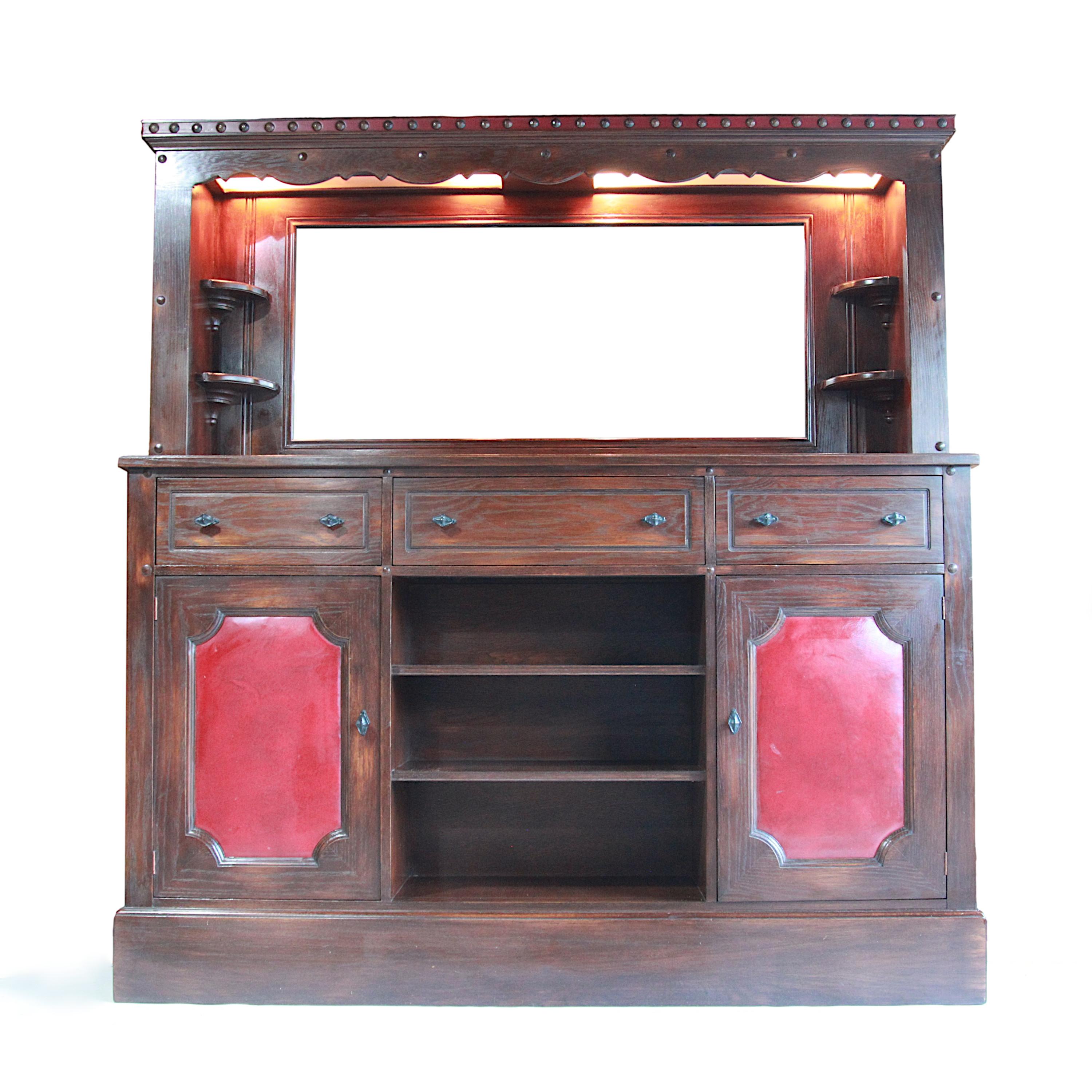 American Rare 1950's Vintage Viking Oak Hunting Lodge Wet Bar & Back Bar Set by Romweber