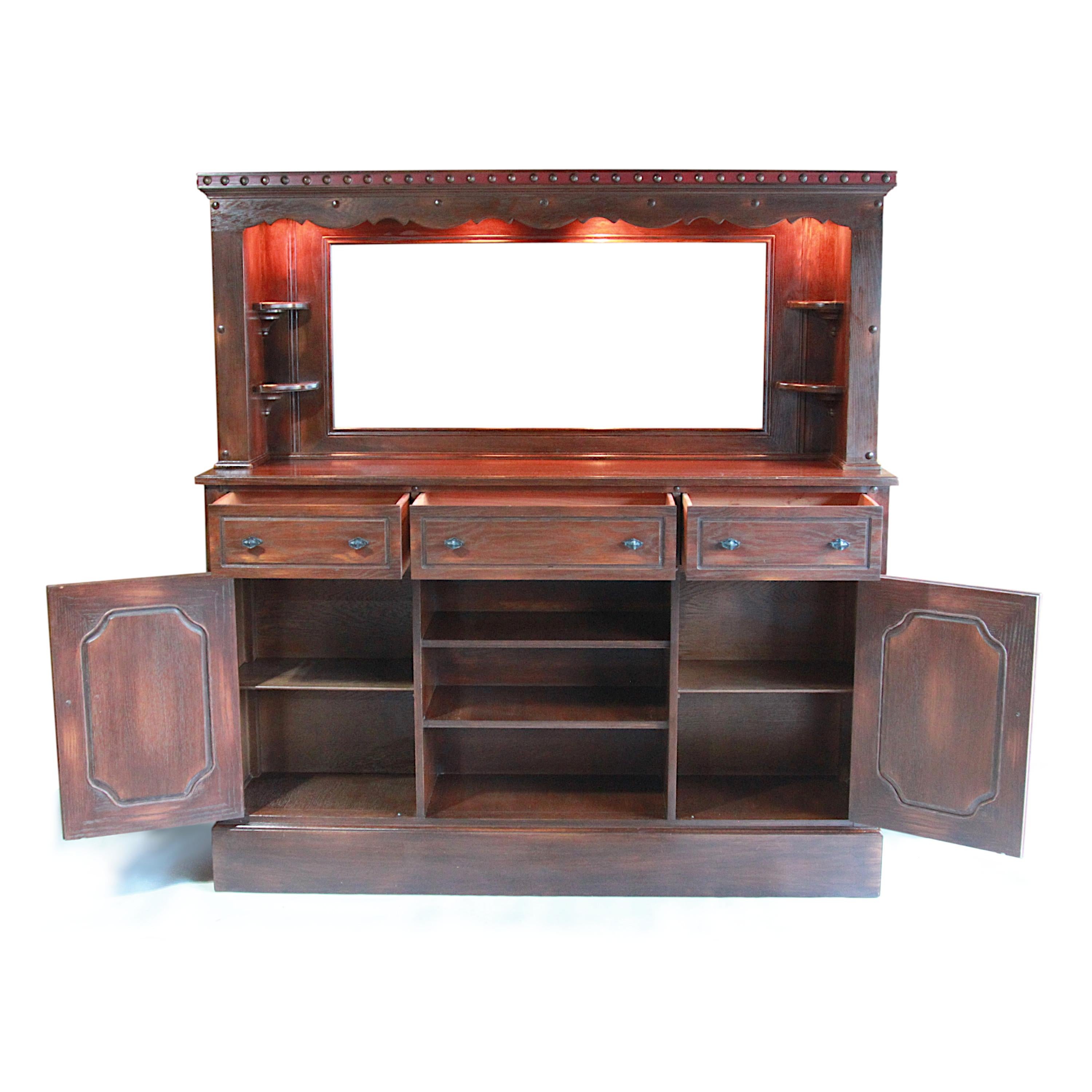 Rare 1950's Vintage Viking Oak Hunting Lodge Wet Bar & Back Bar Set by Romweber In Good Condition In Lafayette, IN