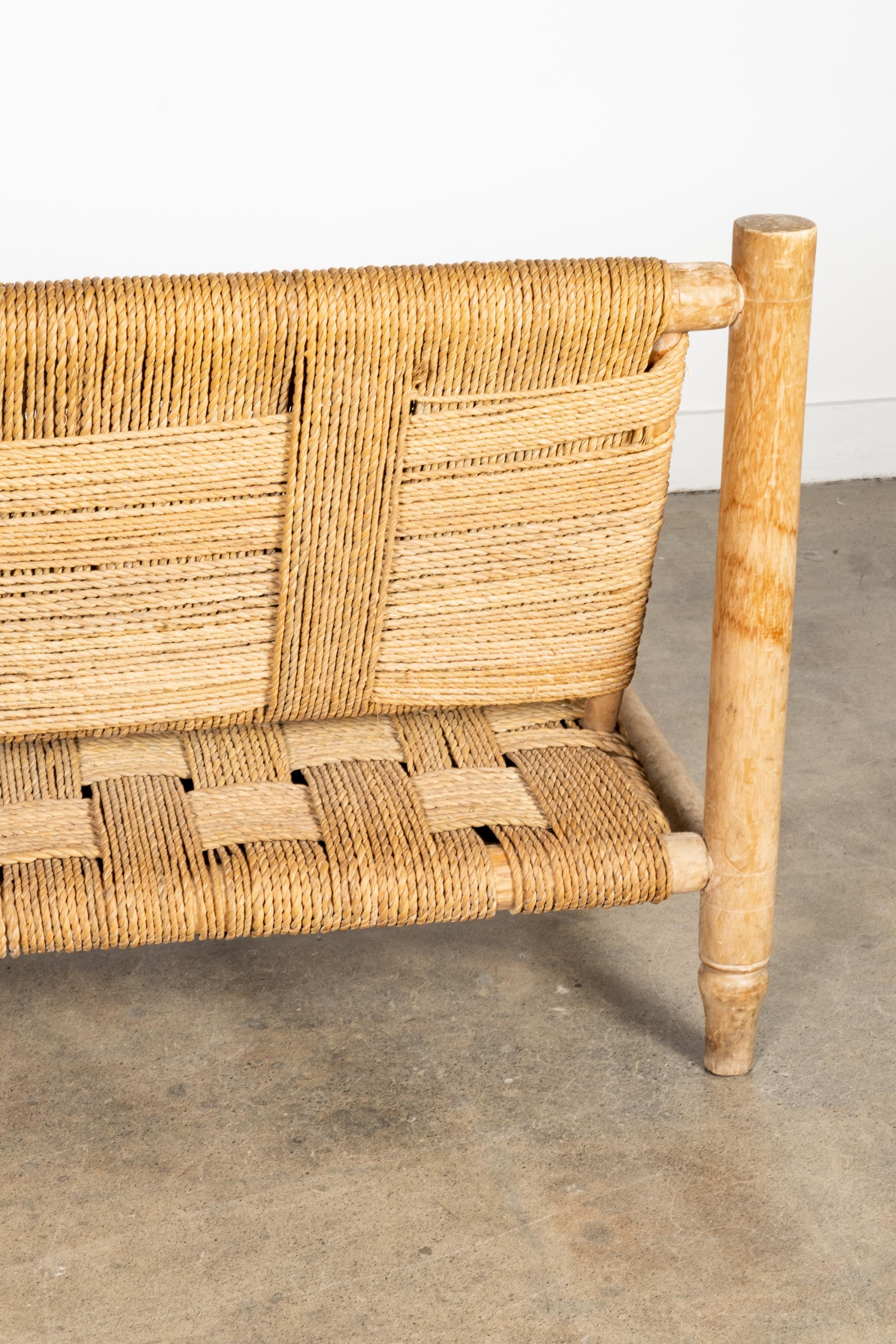 Mid-20th Century Rare 1950s Wood and Woven Rope 2-Seater Loveseat by Adrien Audoux & Frida Minet