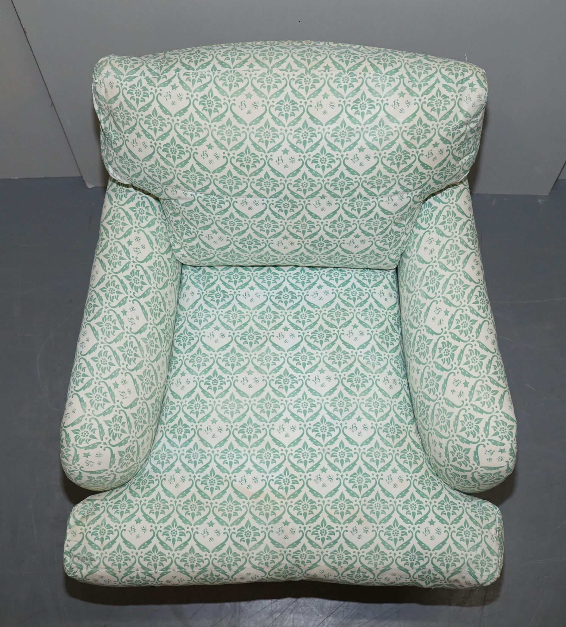 Victorian Rare 1954-1959 Howard & Son's Lenygon & Morant Armchair Original Ticking Fabric For Sale
