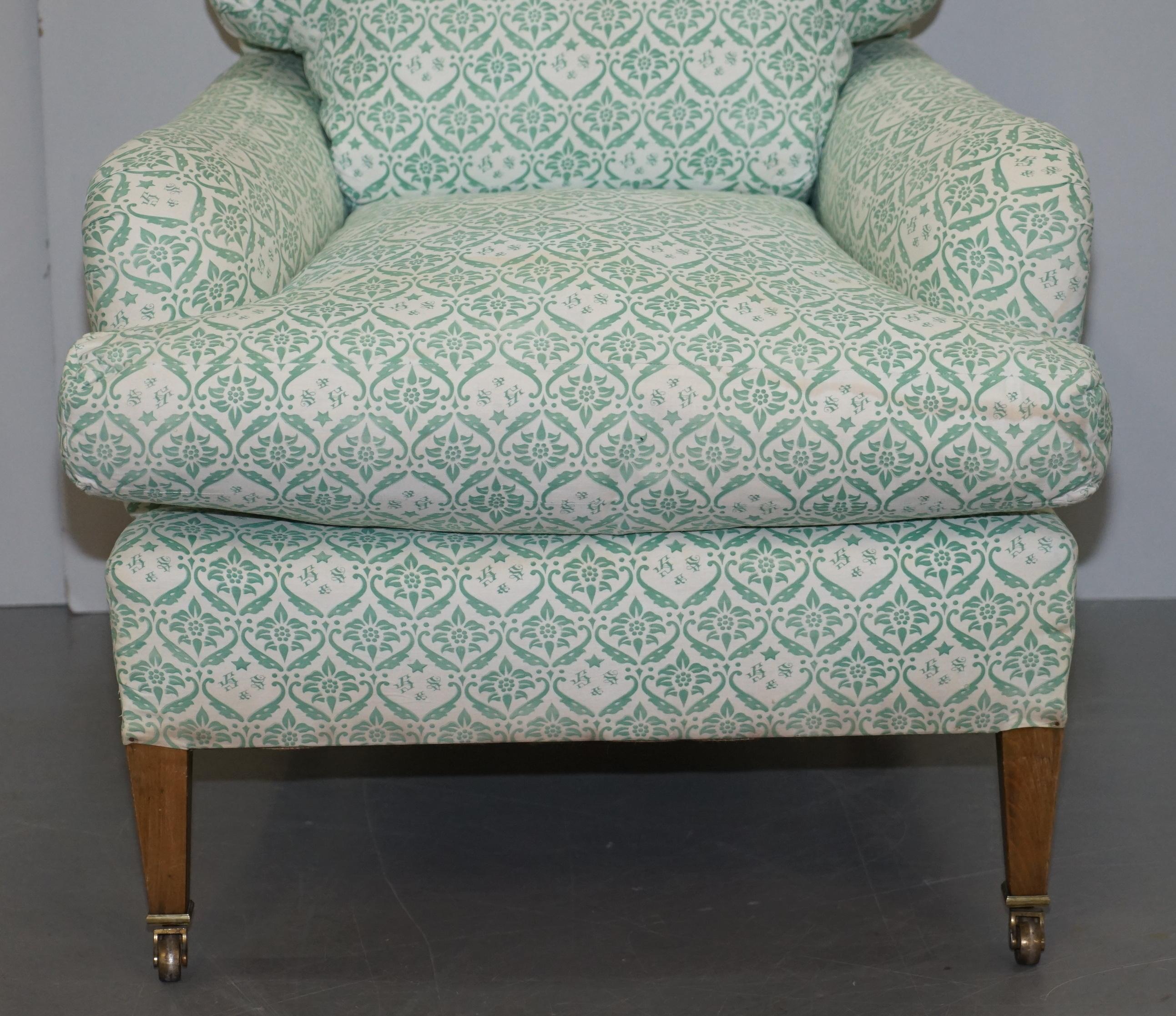 Hand-Crafted Rare 1954-1959 Howard & Son's Lenygon & Morant Armchair Original Ticking Fabric For Sale