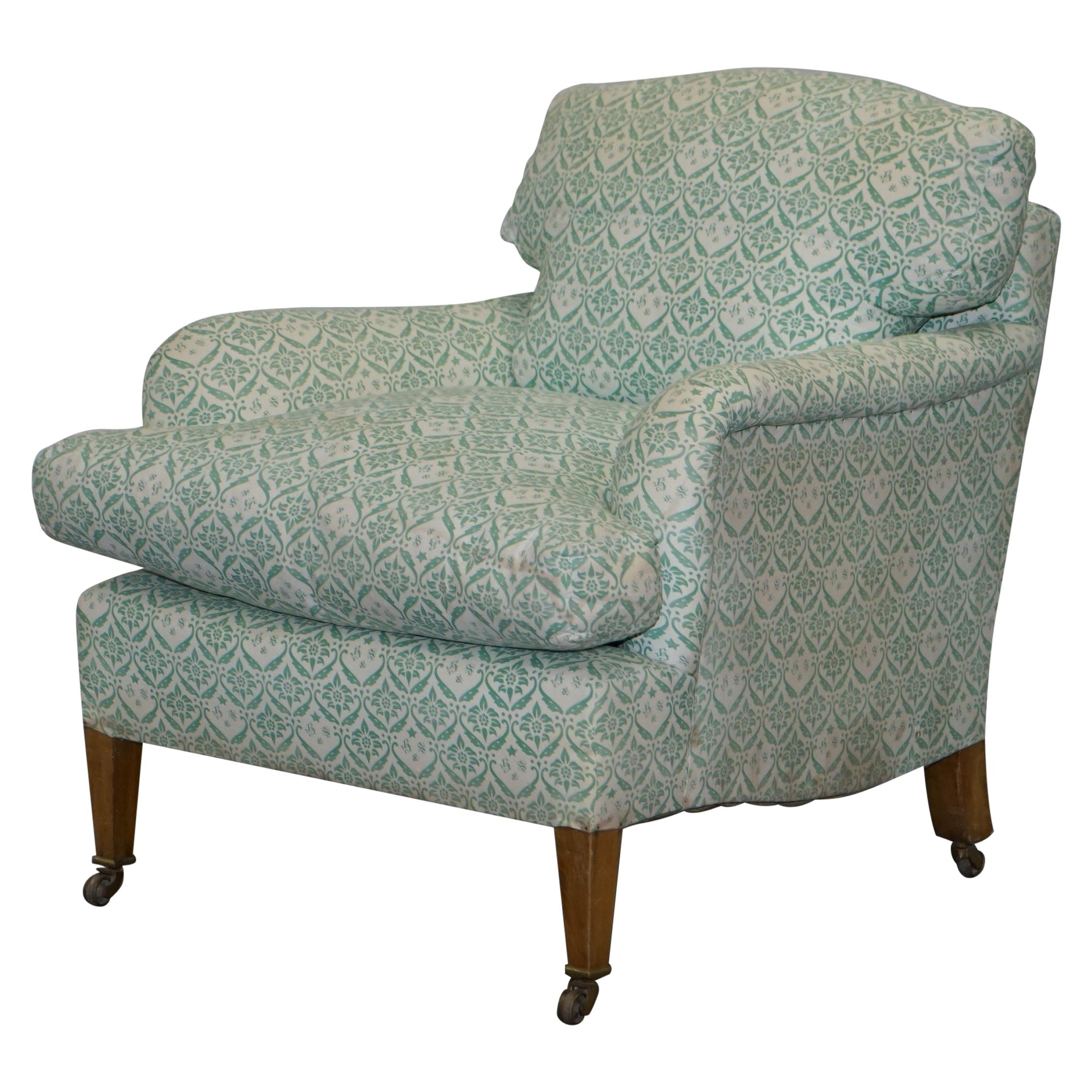 Rare 1954-1959 Howard & Son's Lenygon & Morant Armchair Original Ticking Fabric For Sale