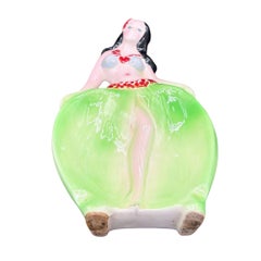 Rare 1955 Hawaiian Hula Girl in ghrass skirt Ceramic Ashtray