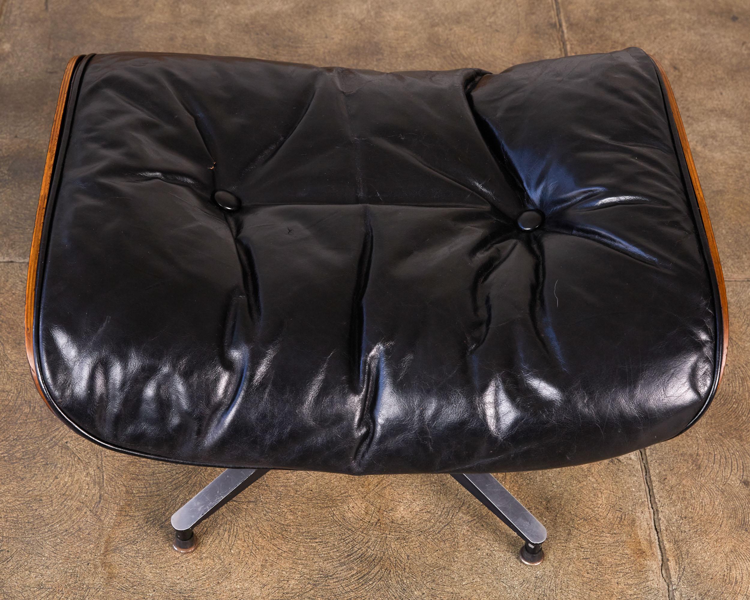 Rare 1956 First Year Production Eames Lounge Chair with Spinning Ottoman 1