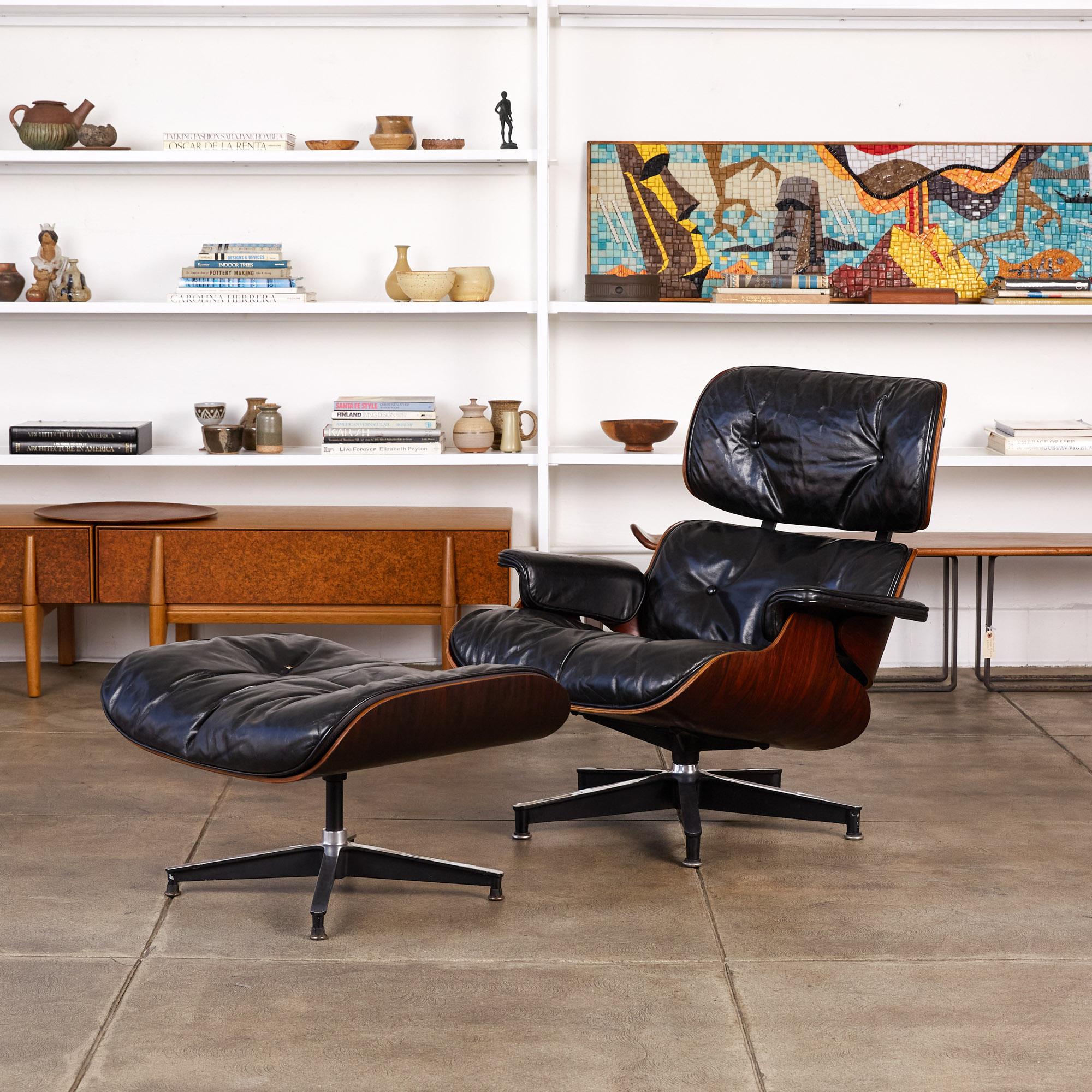 Mid-Century Modern Rare 1956 First Year Production Eames Lounge Chair with Spinning Ottoman