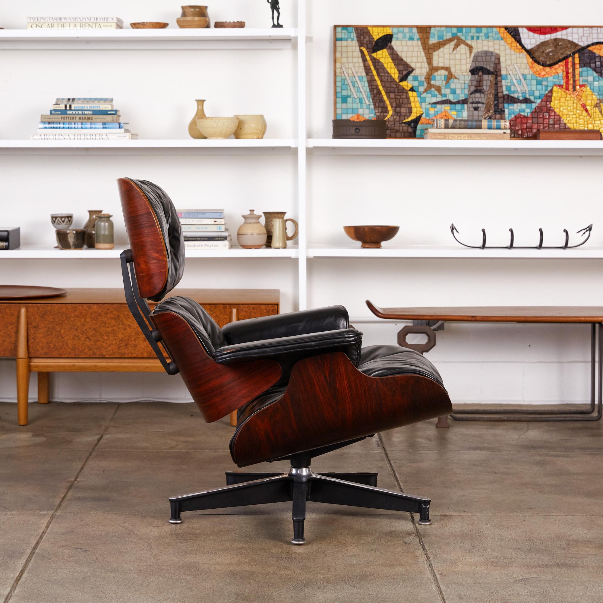 Mid-Century Modern Rare 1956 First Year Production Eames Lounge Chair with Spinning Ottoman