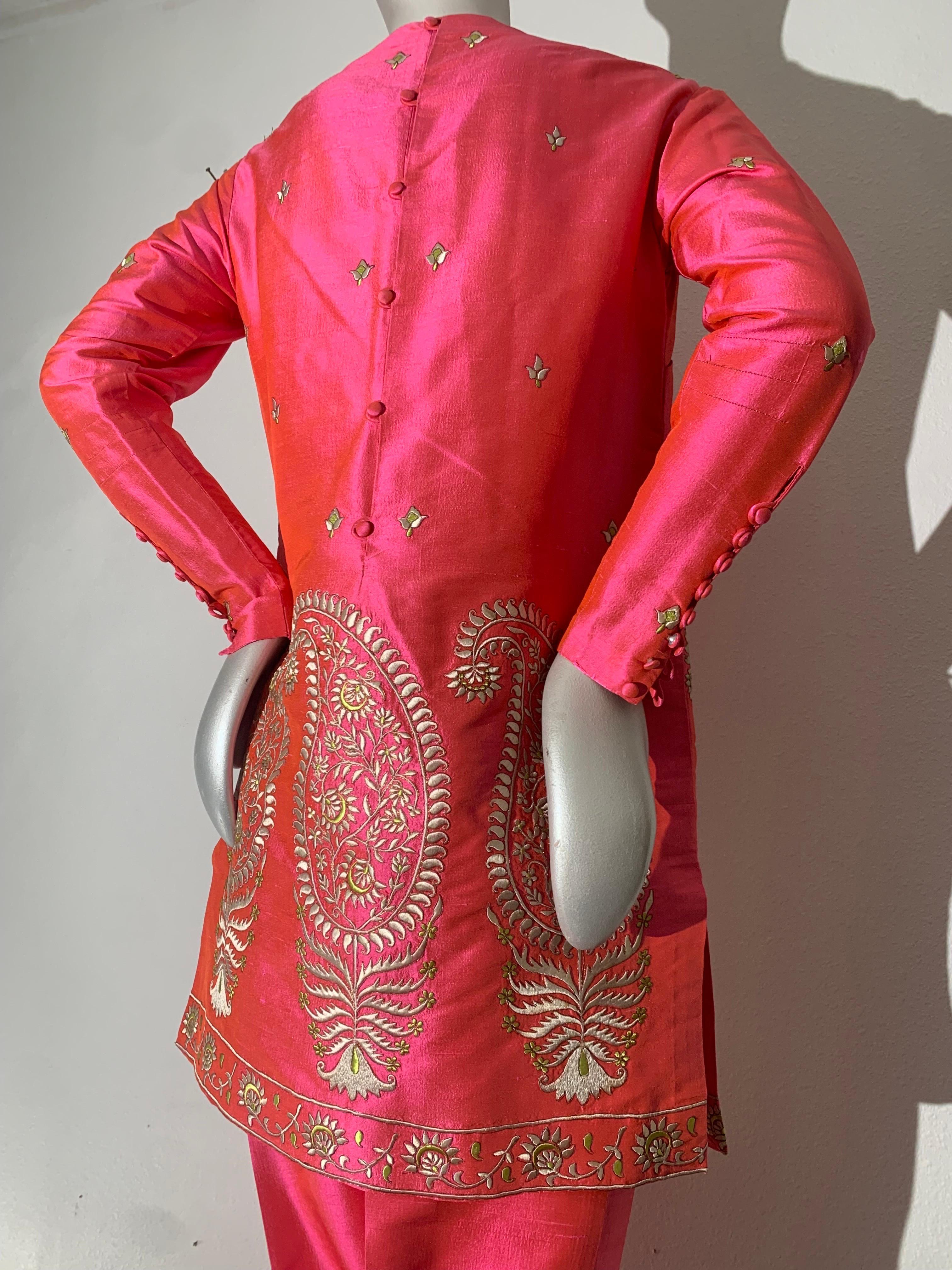 Rare 1957 Christian Dior Colifichets Florescent Pink Silk Two-Piece Pantsuit For Sale 6
