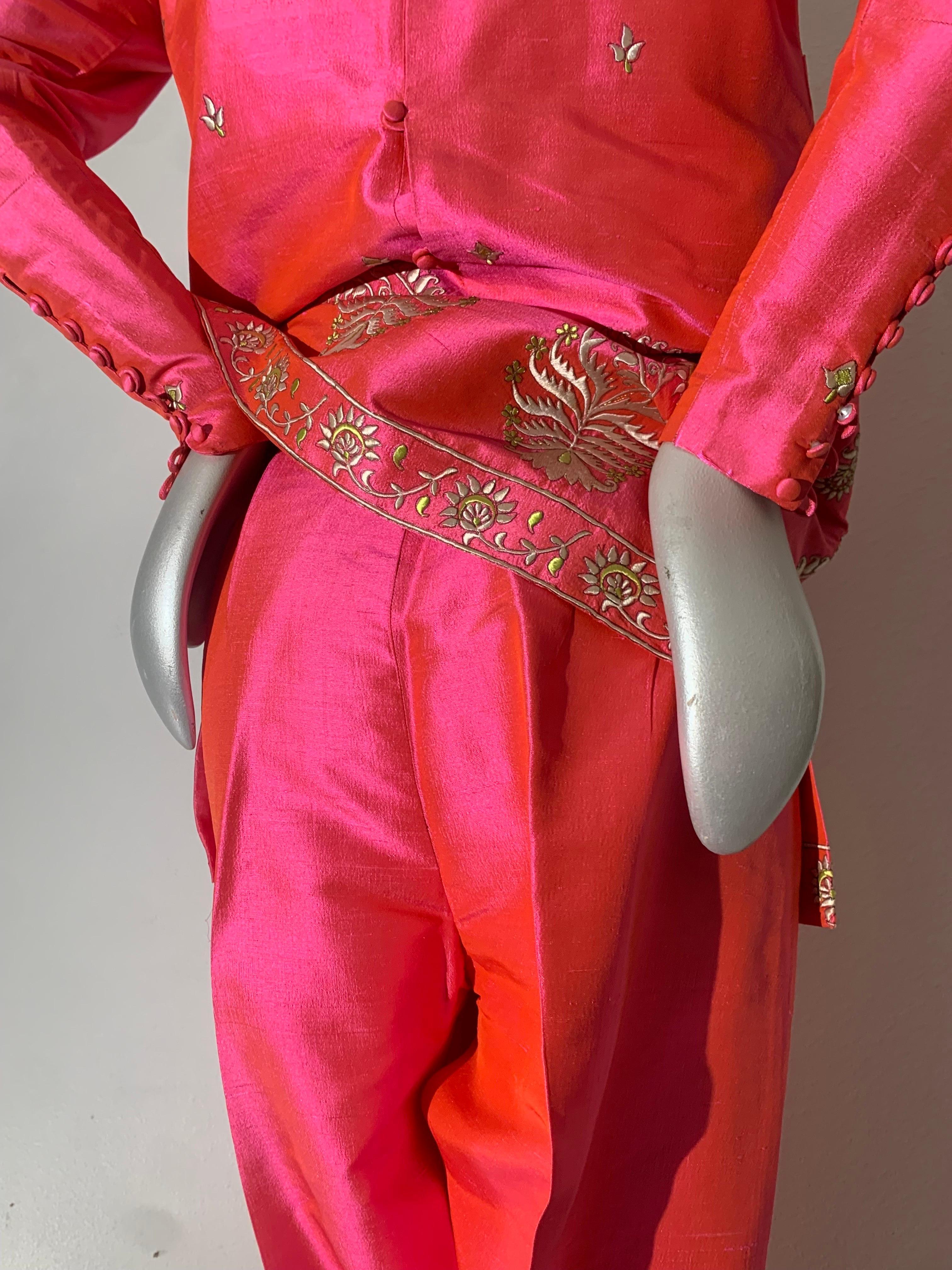Rare 1957 Christian Dior Colifichets Florescent Pink Silk Two-Piece Pantsuit For Sale 7