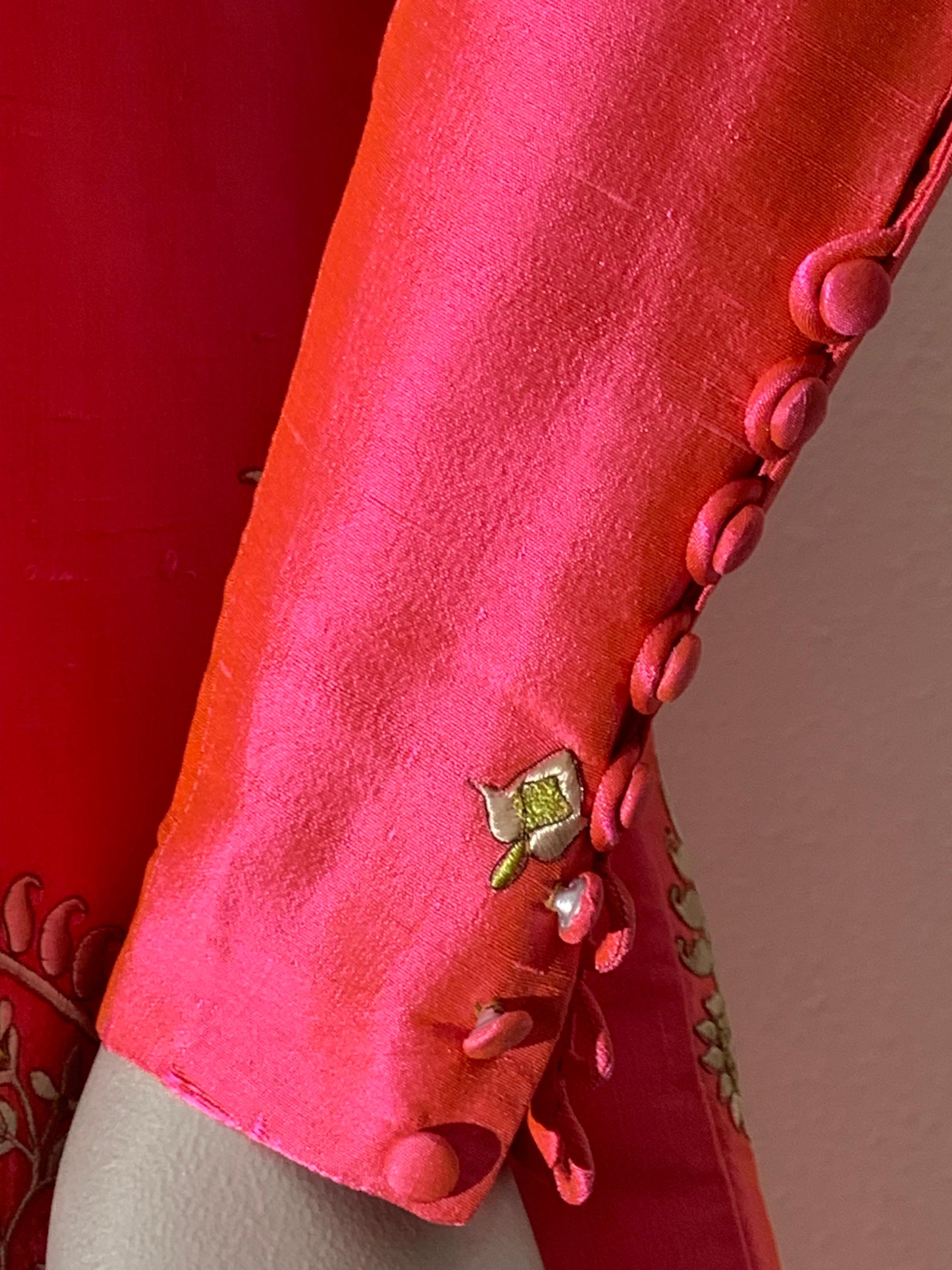 Rare 1957 Christian Dior Colifichets Florescent Pink Silk Two-Piece Pantsuit For Sale 8