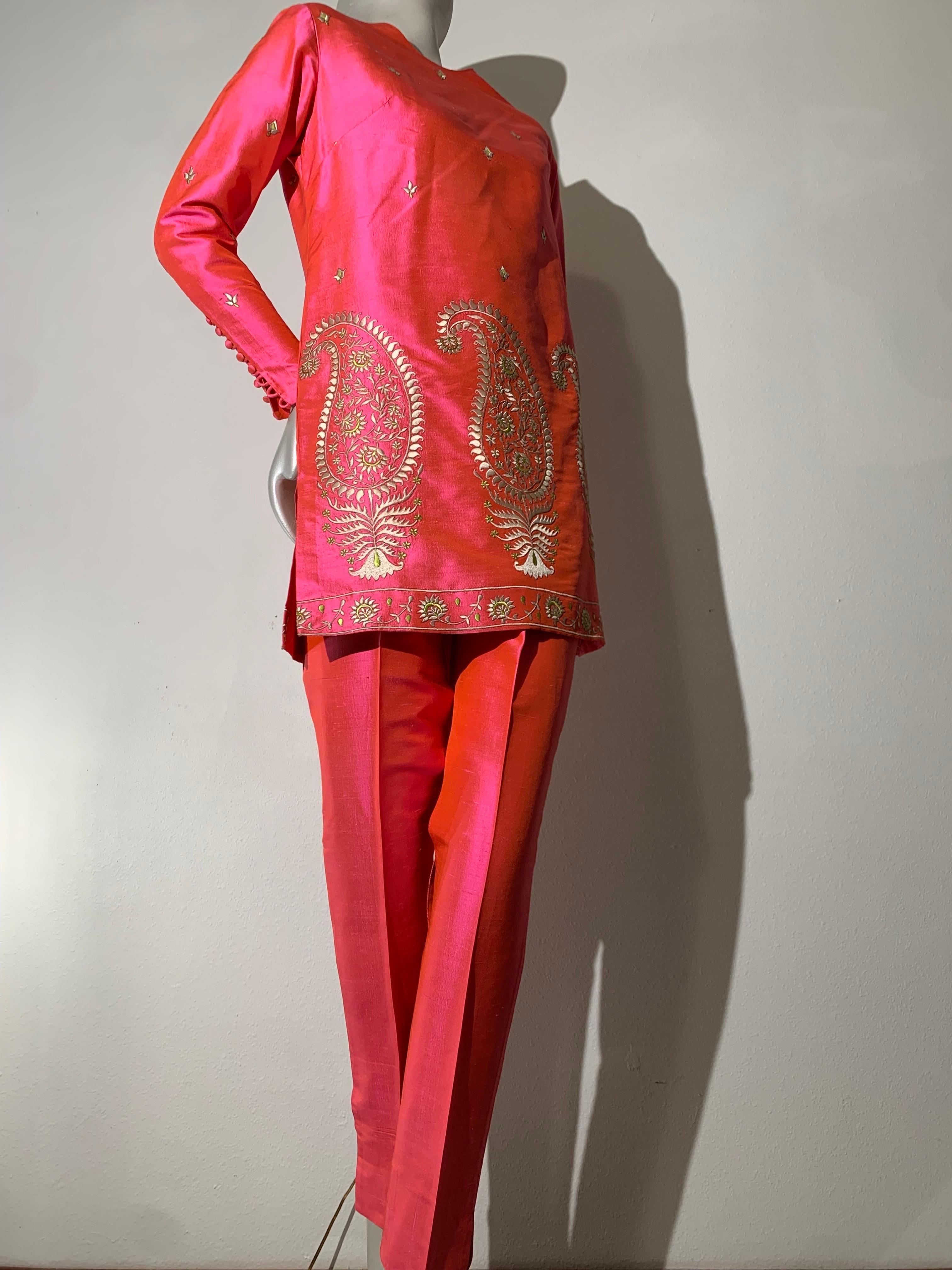 Rare 1957 Christian Dior Colifichets Florescent Pink Silk Two-Piece Pantsuit For Sale 15