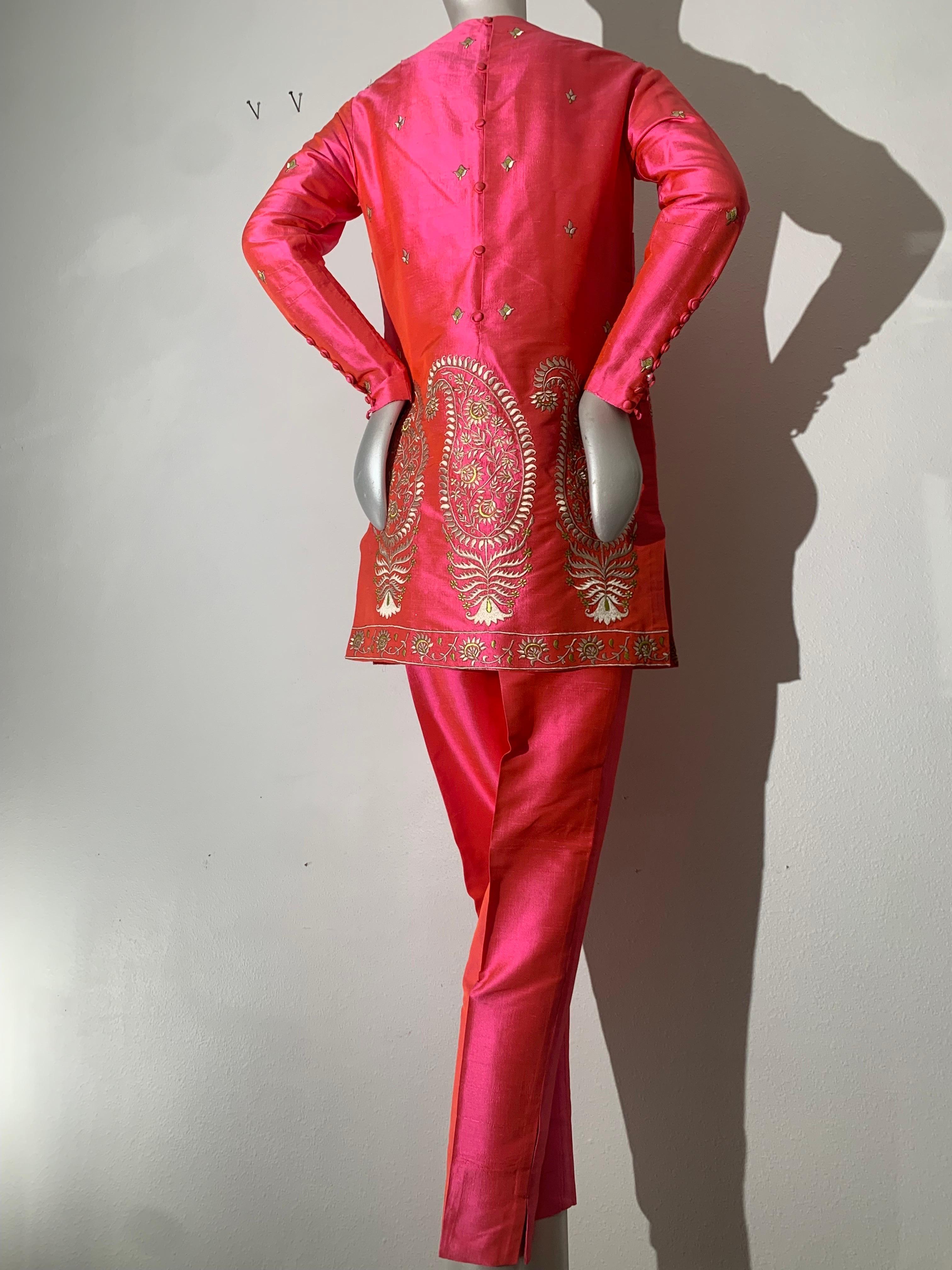 Rare 1957 Christian Dior Colifichets Florescent Pink Silk Two-Piece Pantsuit In Excellent Condition For Sale In Gresham, OR