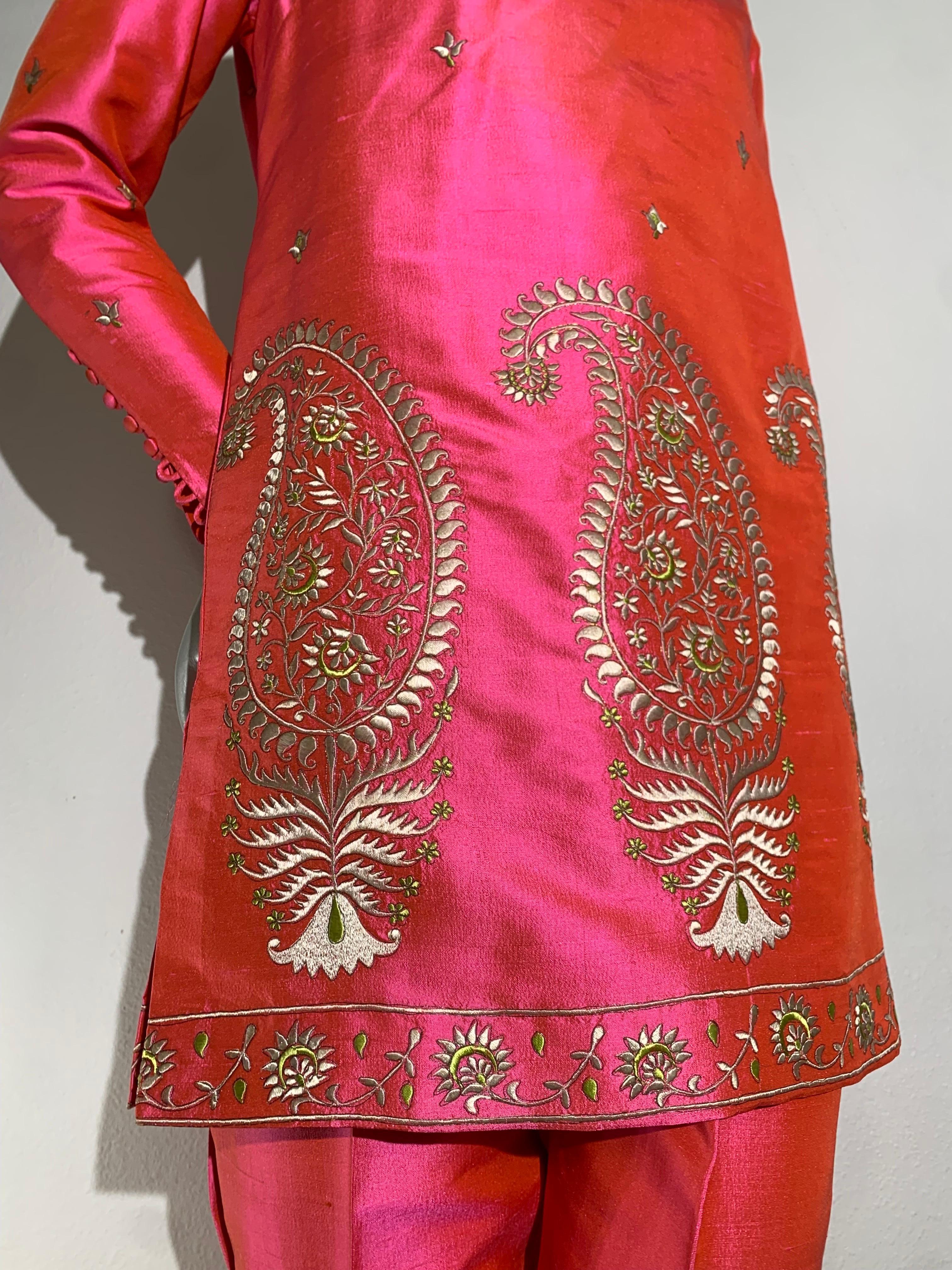 Women's Rare 1957 Christian Dior Colifichets Florescent Pink Silk Two-Piece Pantsuit For Sale