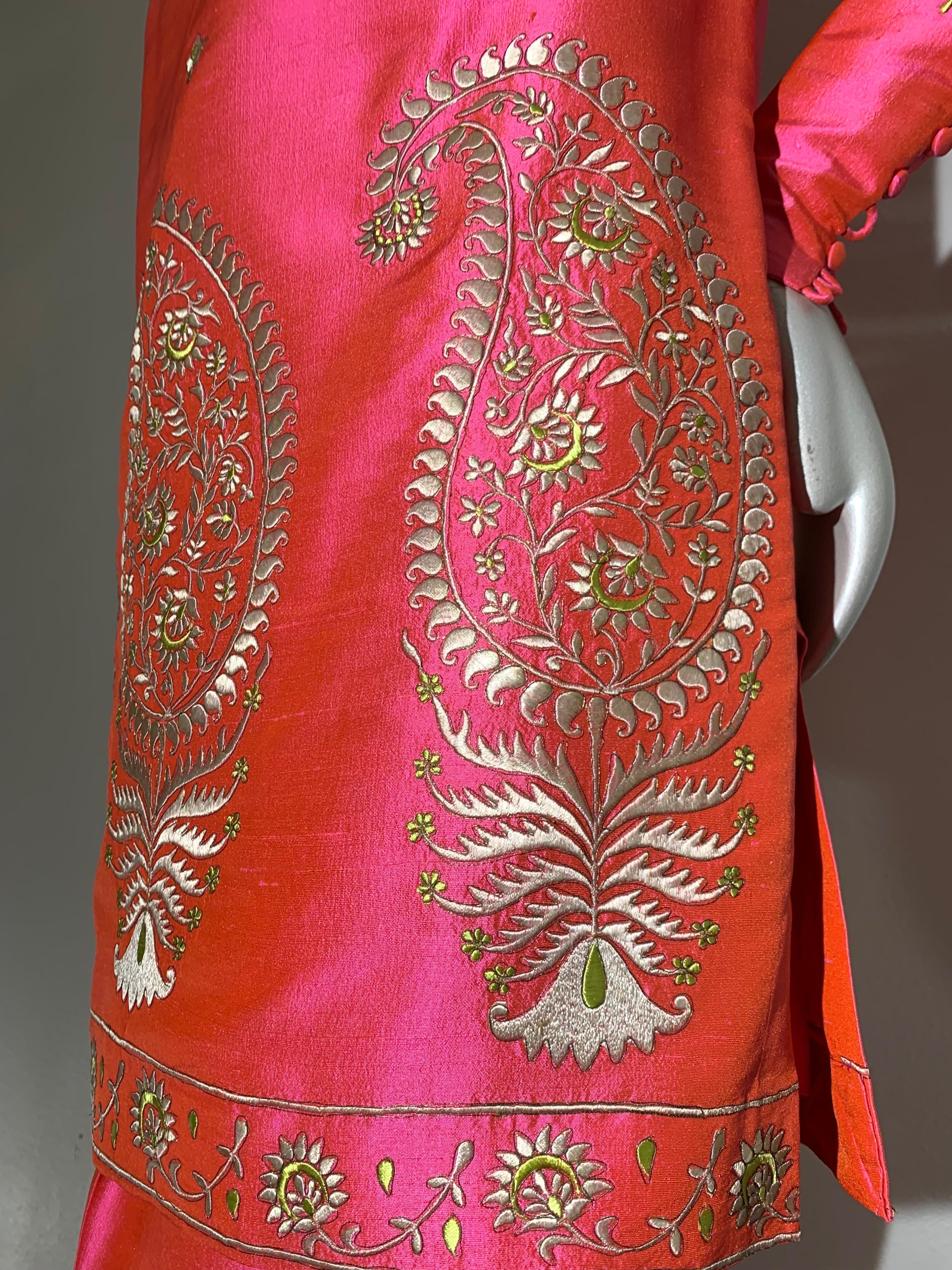 Rare 1957 Christian Dior Colifichets Florescent Pink Silk Two-Piece Pantsuit For Sale 1