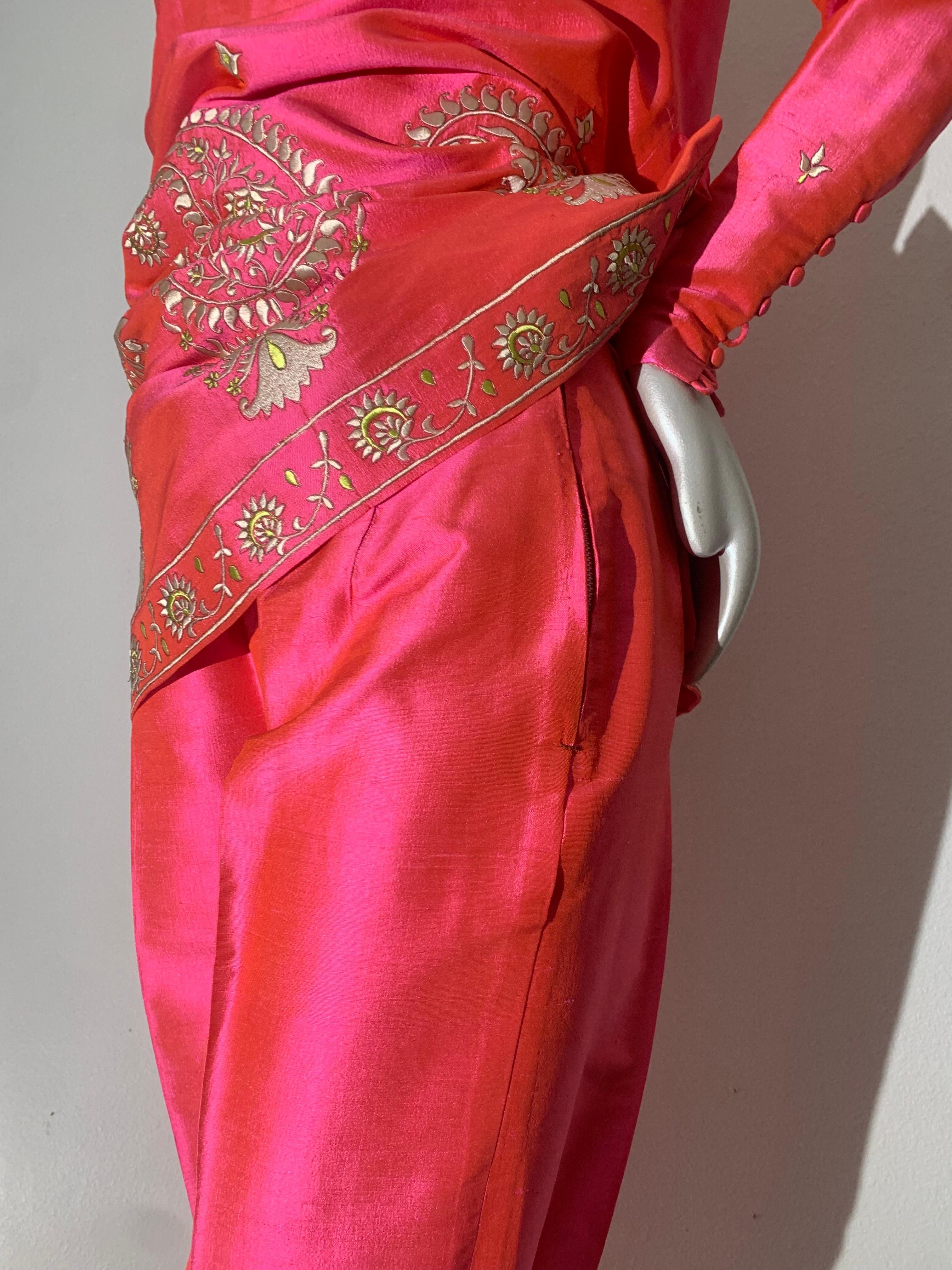 Rare 1957 Christian Dior Colifichets Florescent Pink Silk Two-Piece Pantsuit For Sale 4