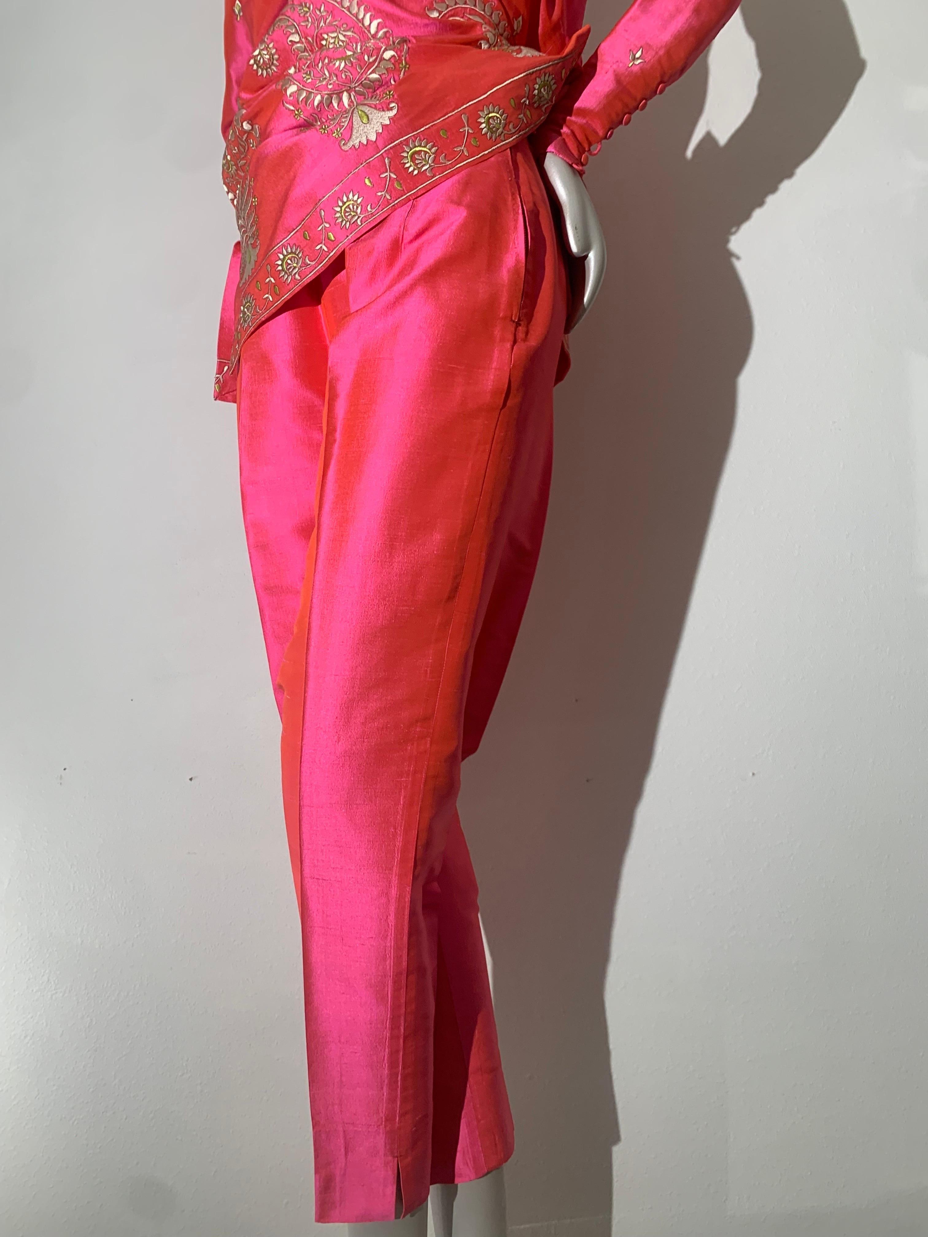 Rare 1957 Christian Dior Colifichets Florescent Pink Silk Two-Piece Pantsuit For Sale 5
