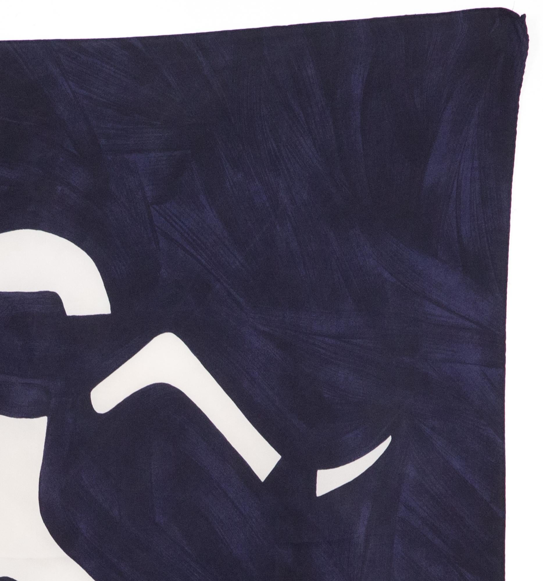 Black Rare 1960 Courreges Abstract Navy Silk Scarf