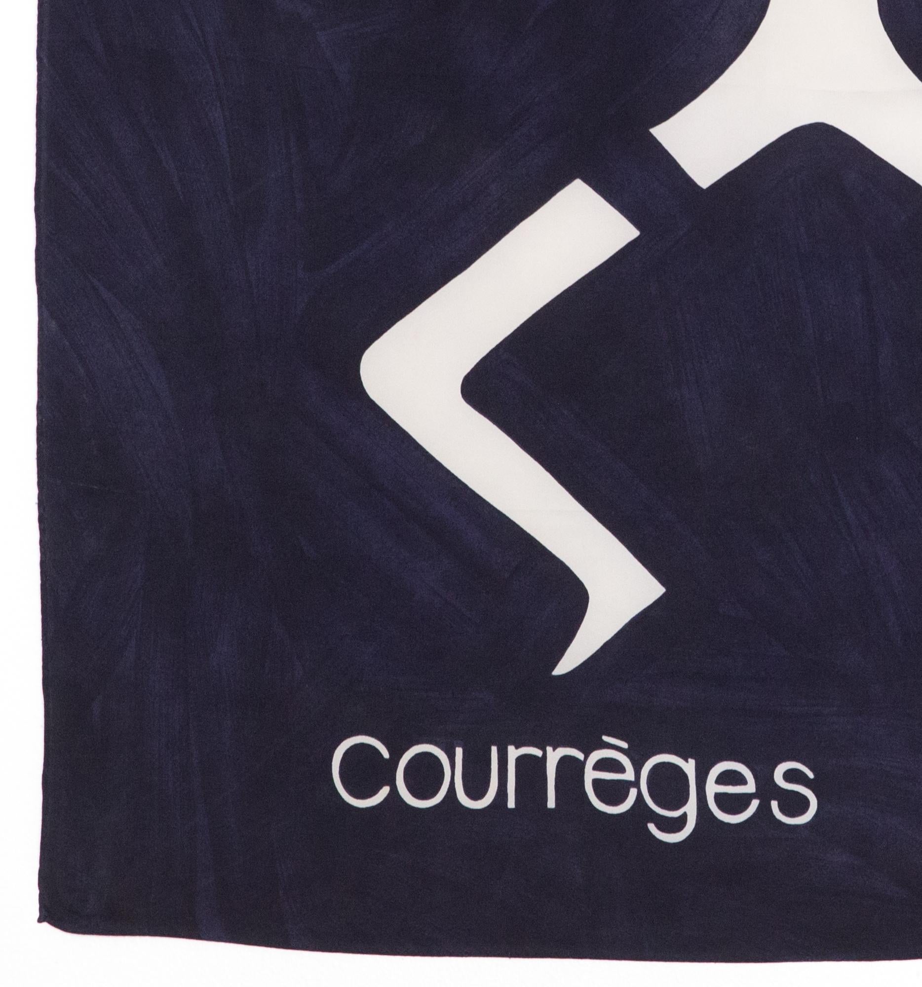 Rare 1960 Courreges Abstract Navy Silk Scarf In Good Condition In Paris, FR