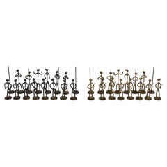 Rare 1960s African Tribal Style Artisan Bronze Nude Chess Pieces / Figures Set